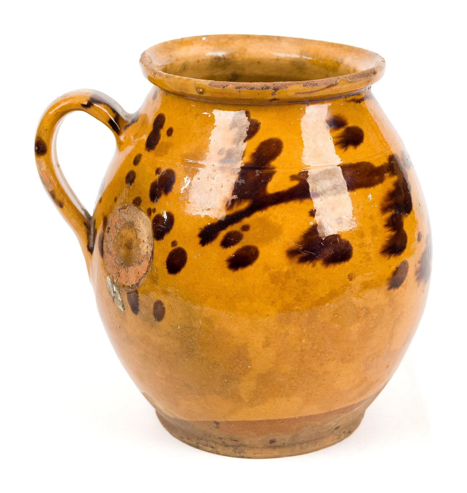 19TH C. REDWARE STORAGE JAR WITH HANDLE.  - 2
