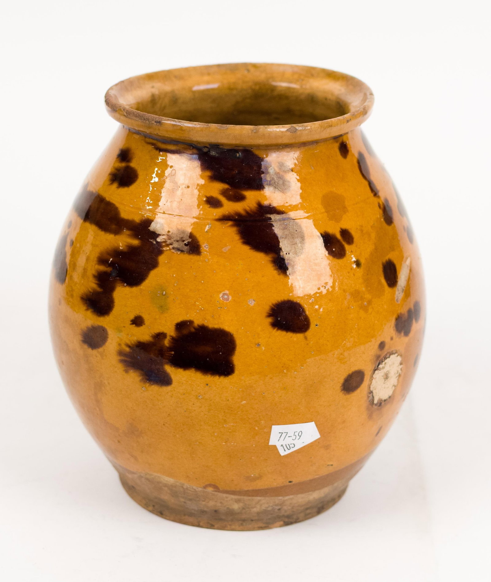 19TH C. REDWARE STORAGE JAR WITH HANDLE.  - 3