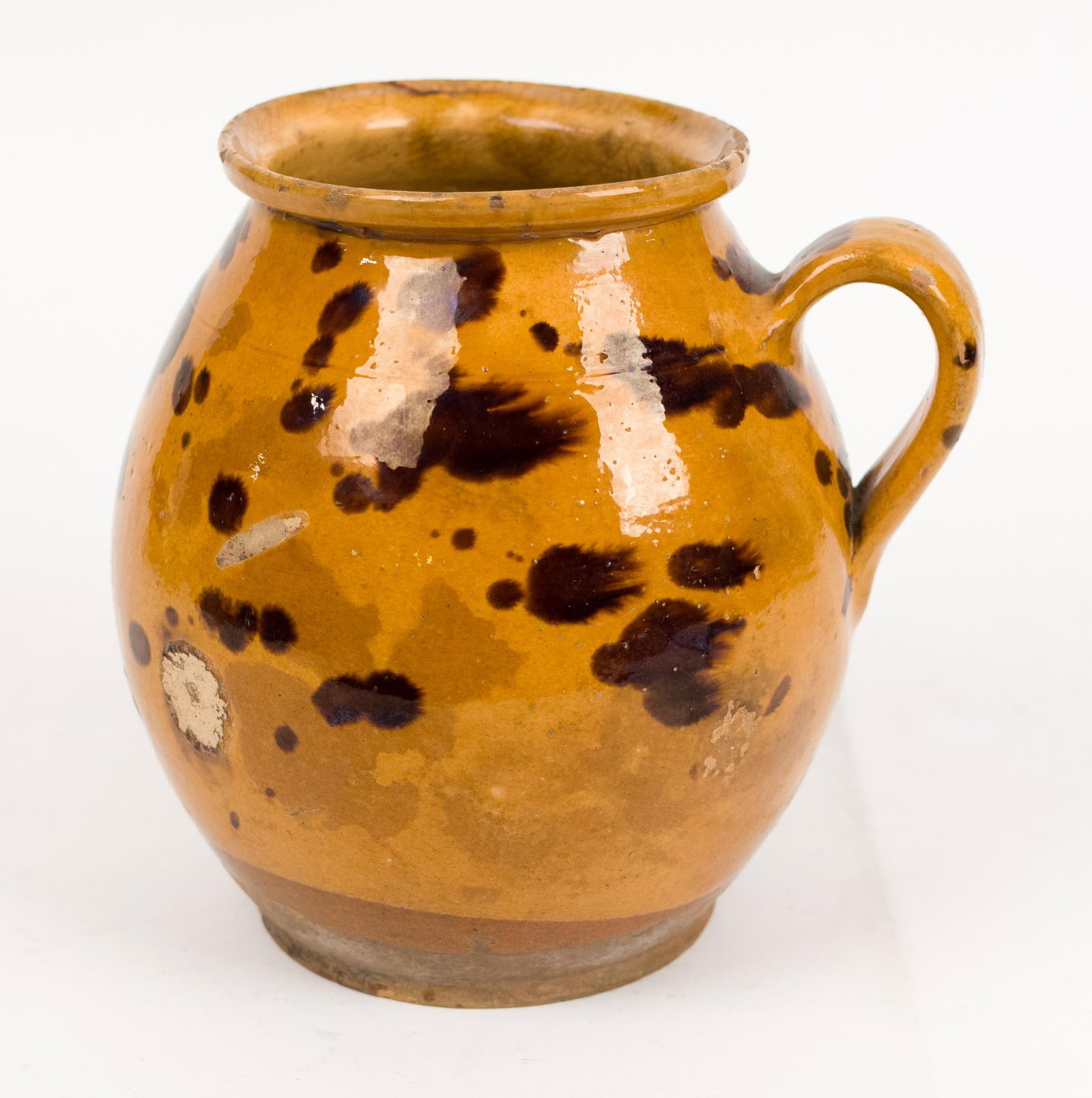 19TH C. REDWARE STORAGE JAR WITH HANDLE.  - 4