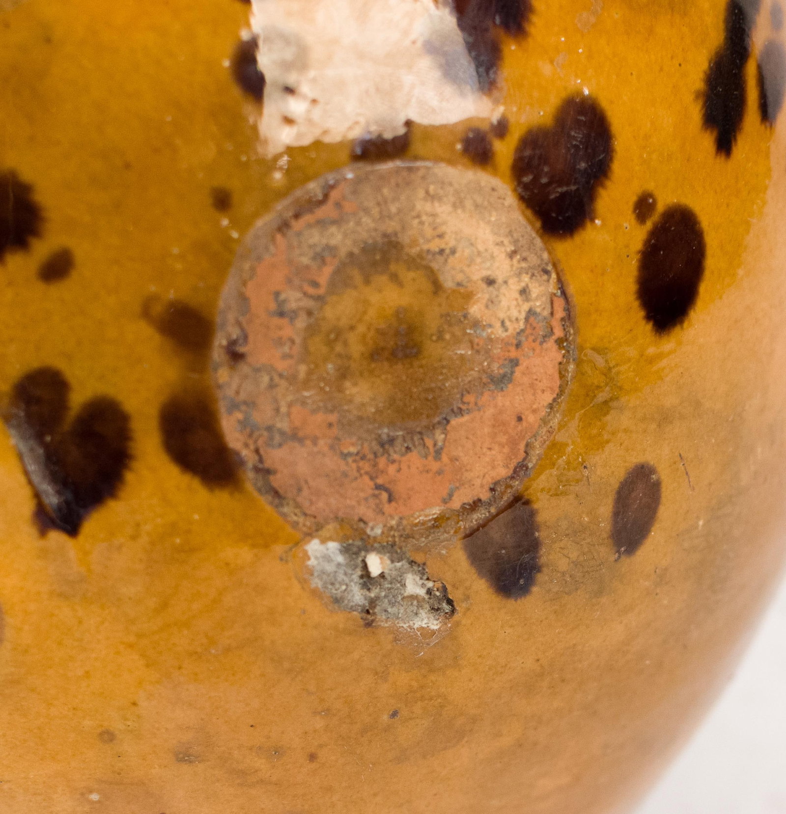 19TH C. REDWARE STORAGE JAR WITH HANDLE.  - 6