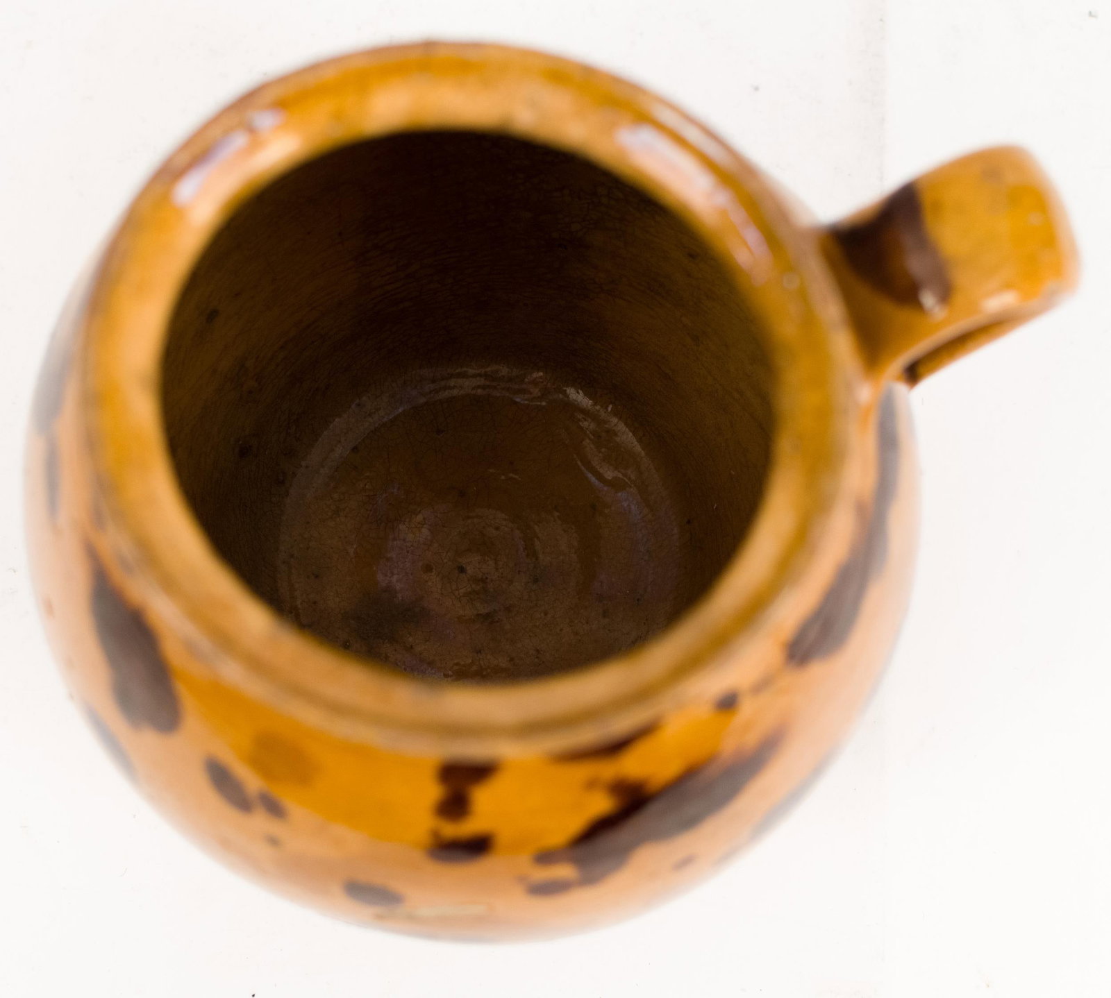 19TH C. REDWARE STORAGE JAR WITH HANDLE.  - 8