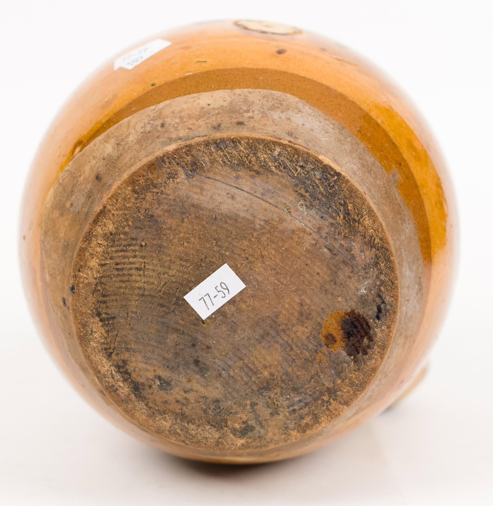 19TH C. REDWARE STORAGE JAR WITH HANDLE.  - 9