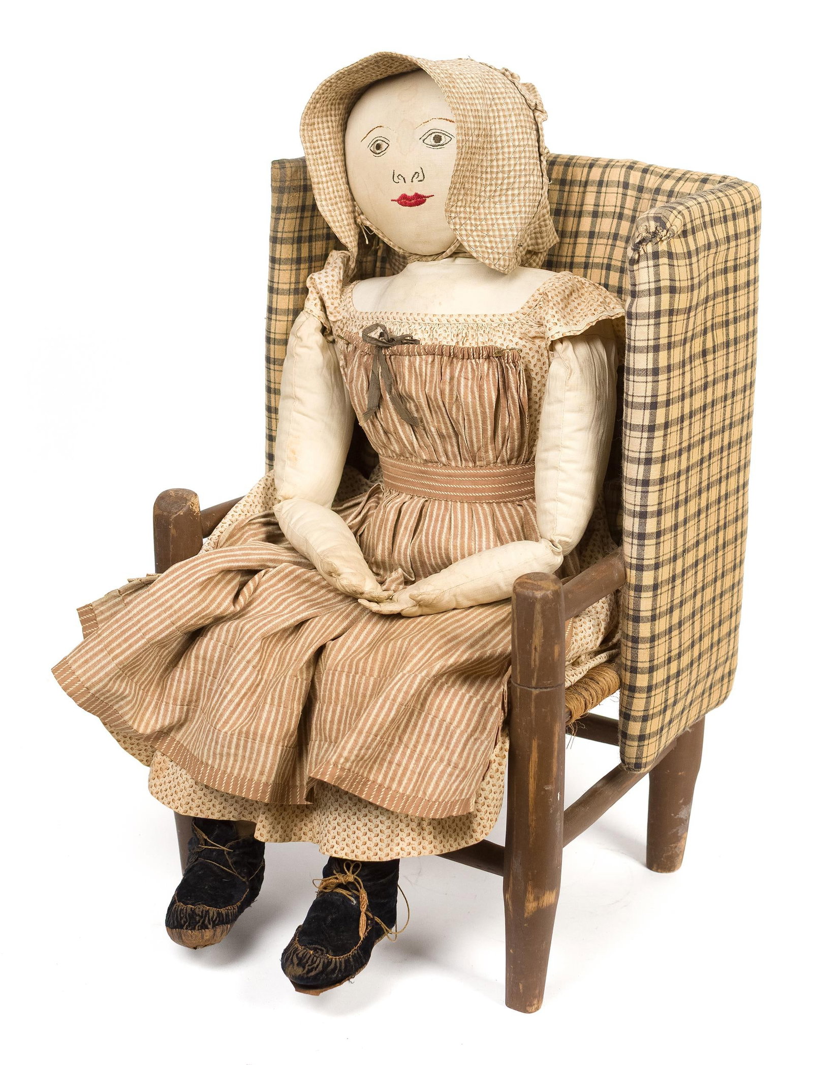 19TH C. CLOTH DOLL IN BONNET AND DRESS. (1 of 18)