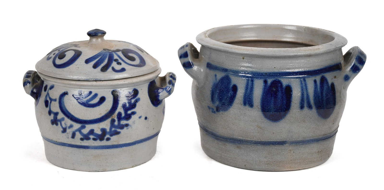 TWO 19TH C. COBALT DECORATED STONEWARE PIECES. (1 of 10)