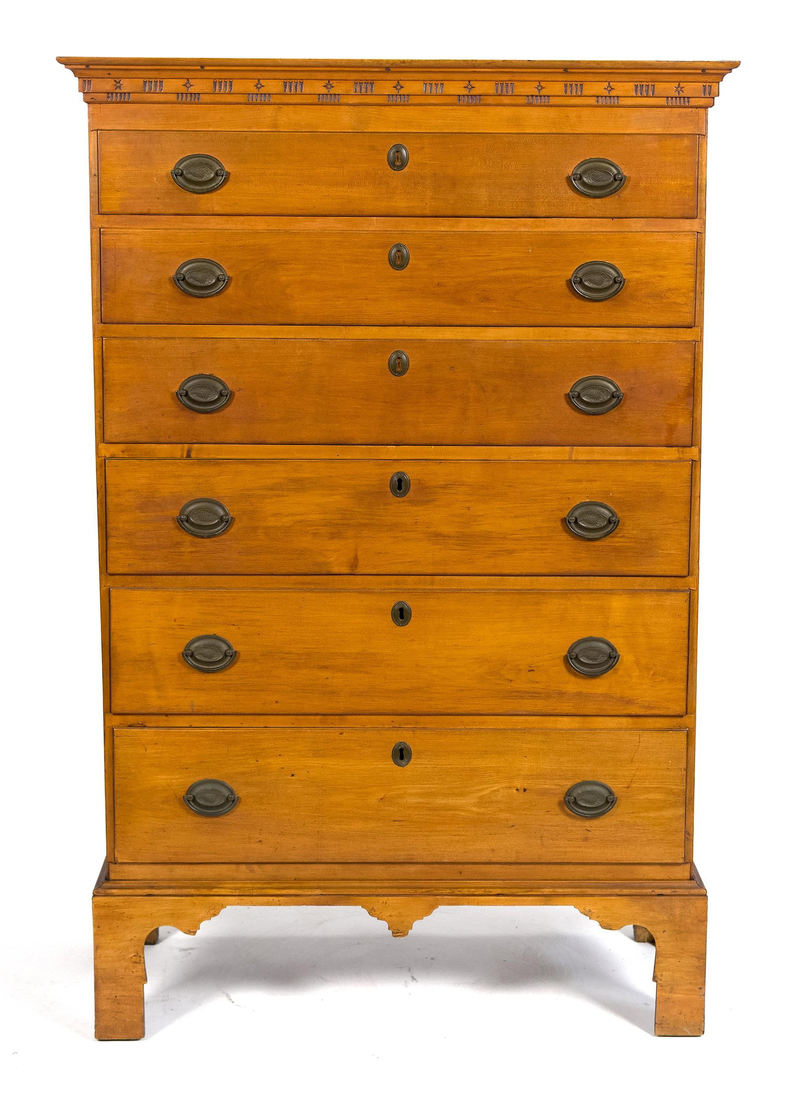 CA. 1800 NH CHIPPENDALE MAPLE TALL CHEST. (1 of 14)