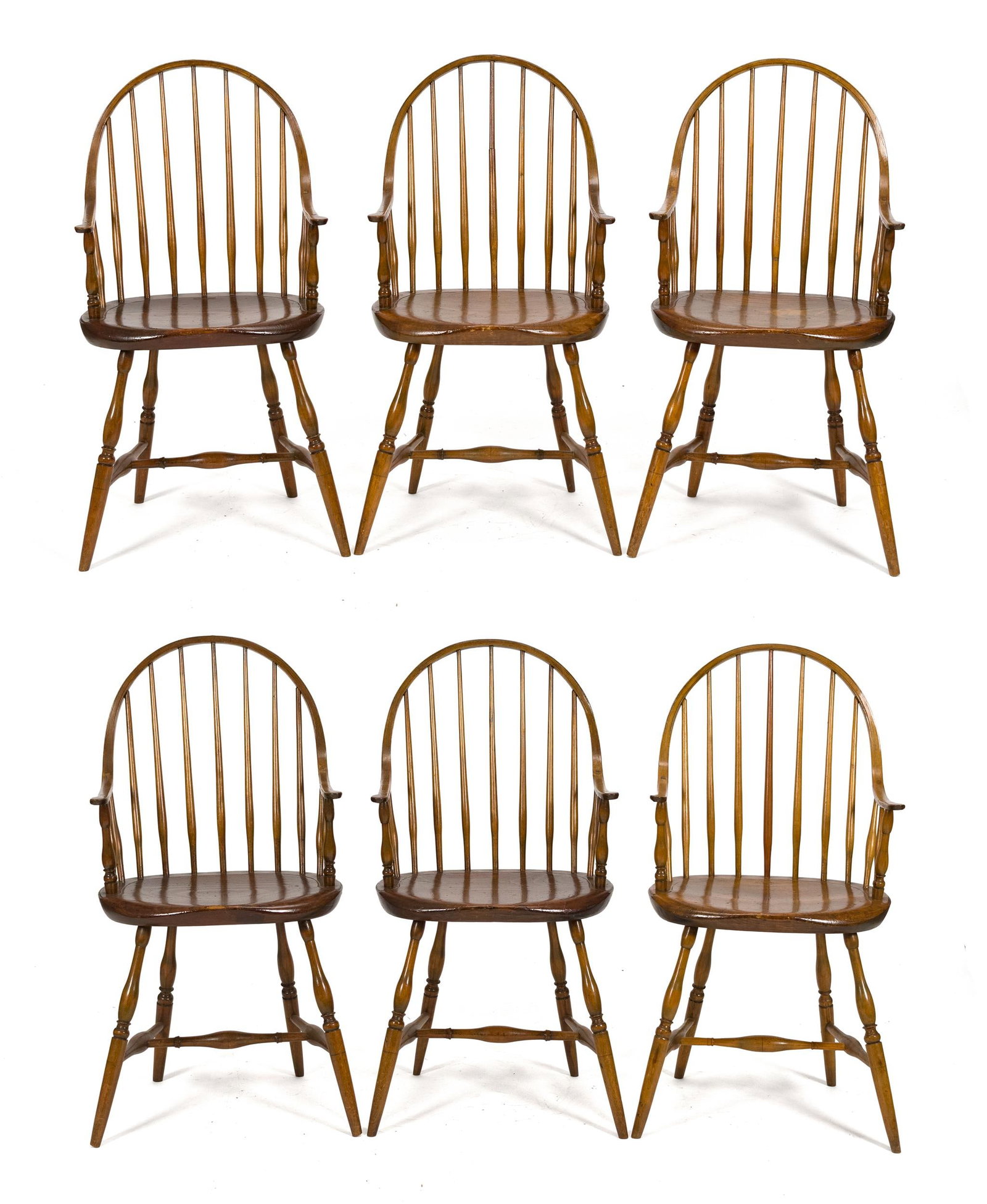 RARE SET OF SIX CONTINUOUS ARM WINDSOR CHAIRS. (1 of 16)