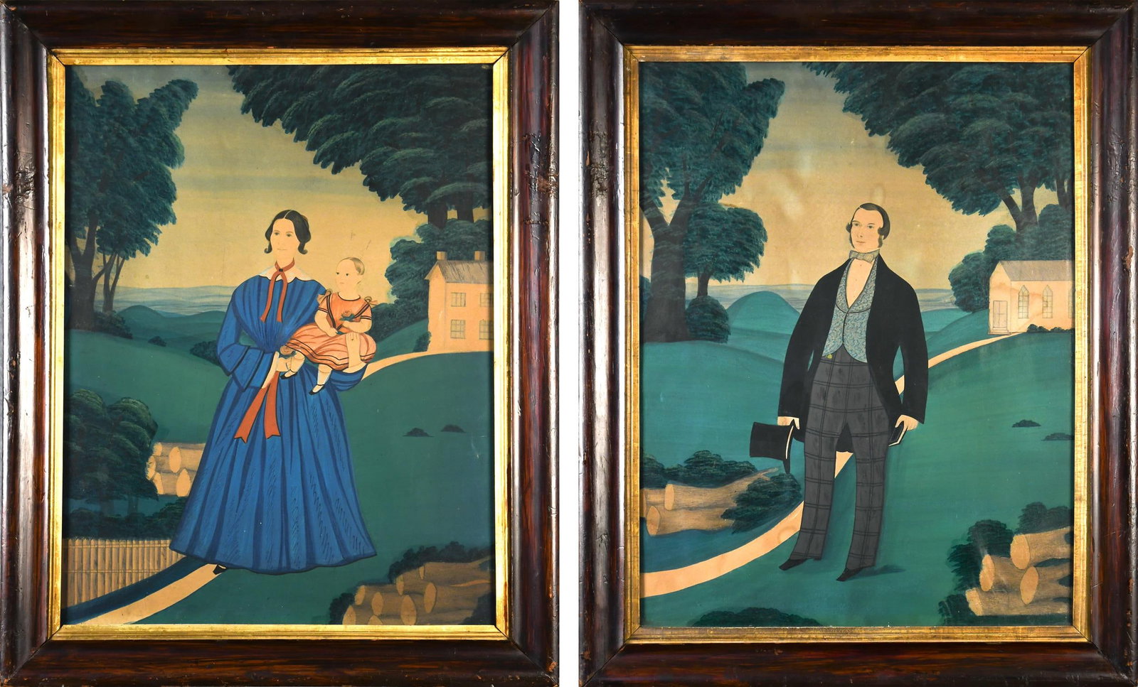 PR. 19TH C. AMERICAN FOLK ART PORTRAITS. (1 of 13)