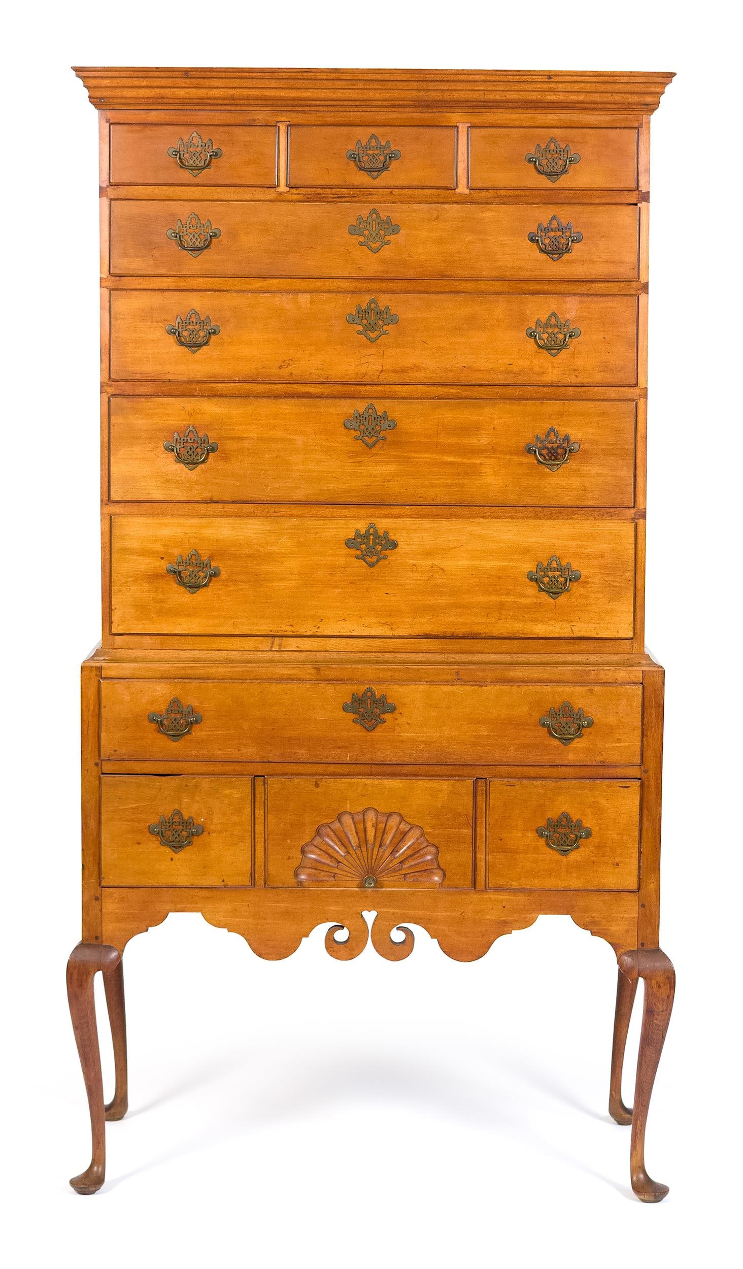 18TH C. NH DUNLAP CHERRY HIGHBOY, ORIGINAL BRASS. (1 of 17)