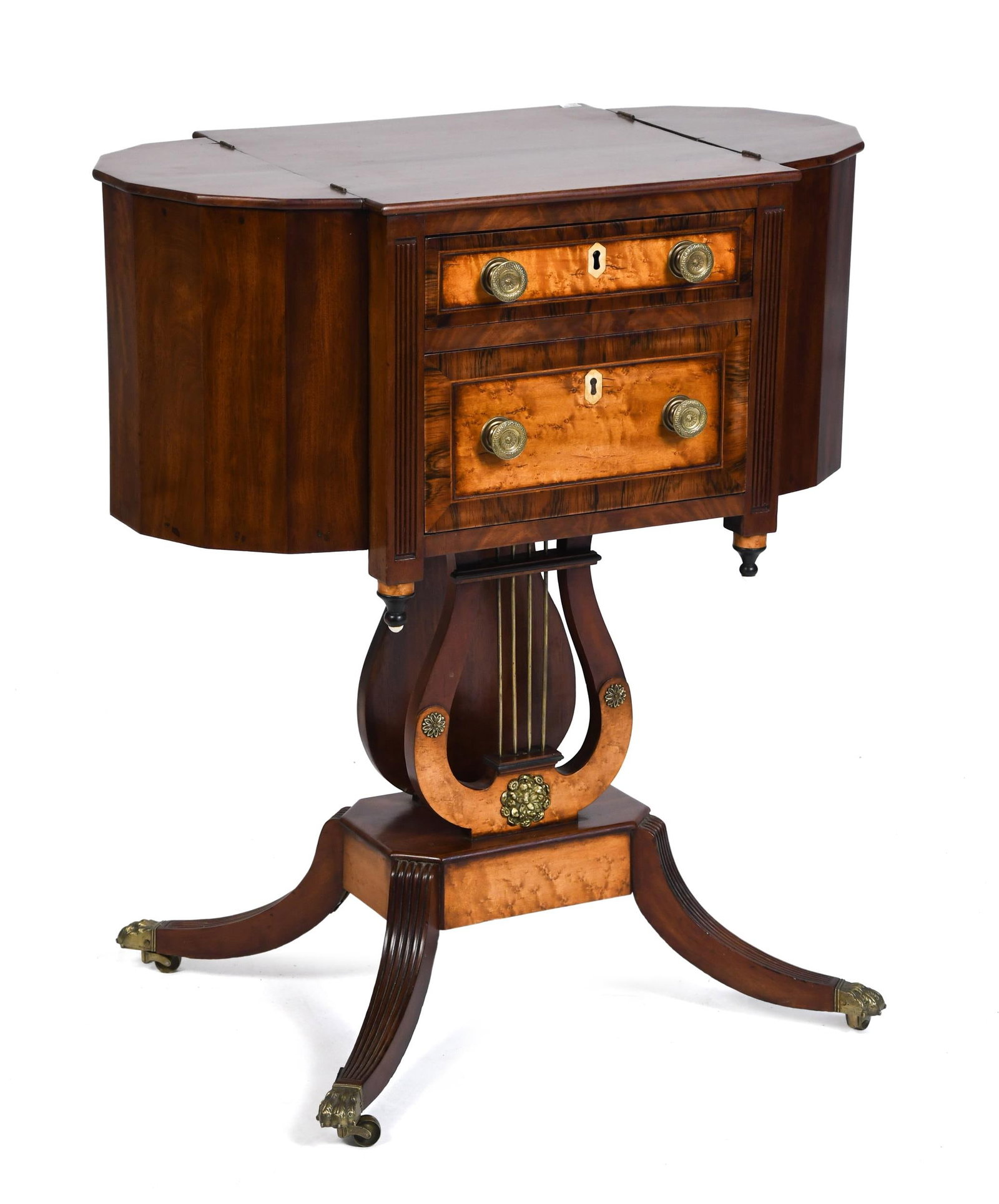 19TH C. FEDERAL MAHOGANY EXOTIC WOODS SEWING STAND (1 of 9)