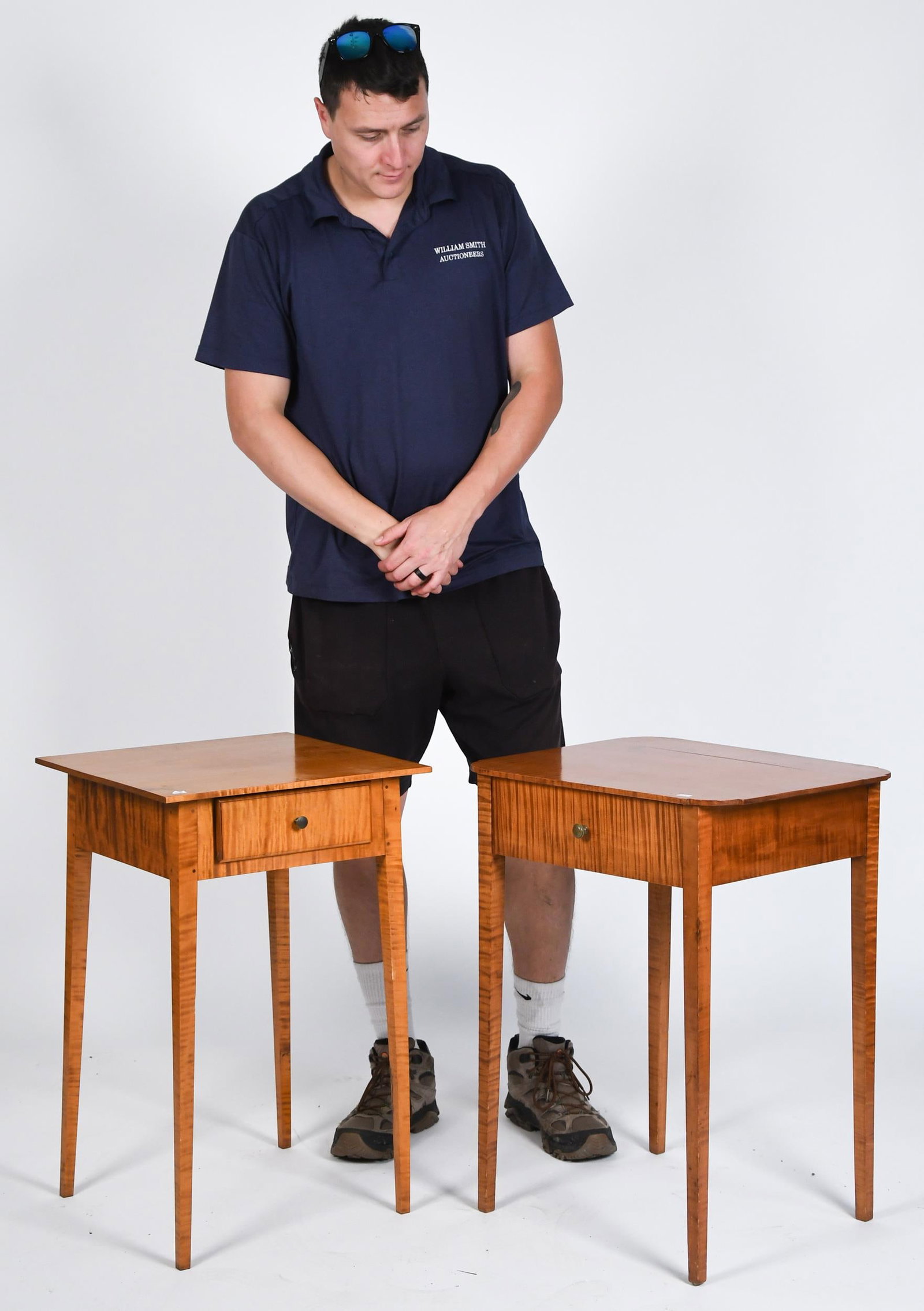 TWO TIGER MAPLE ONE DRAWER STANDS. - 16