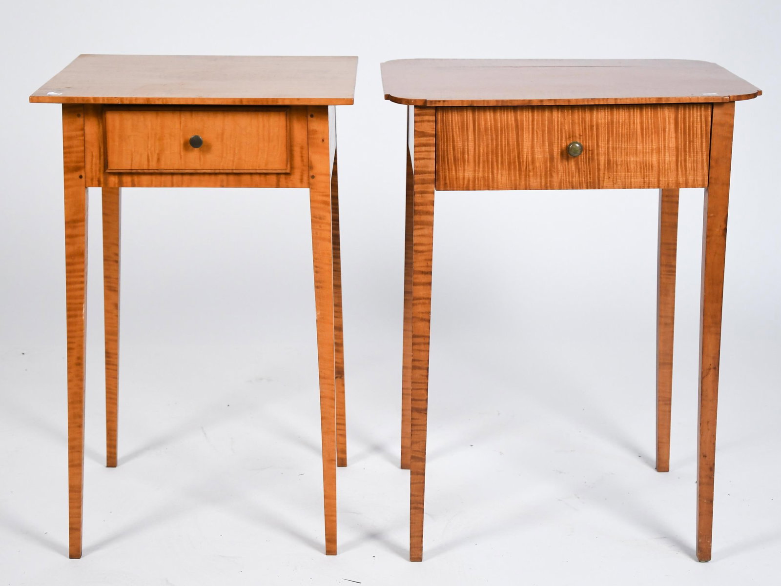 TWO TIGER MAPLE ONE DRAWER STANDS. - 2