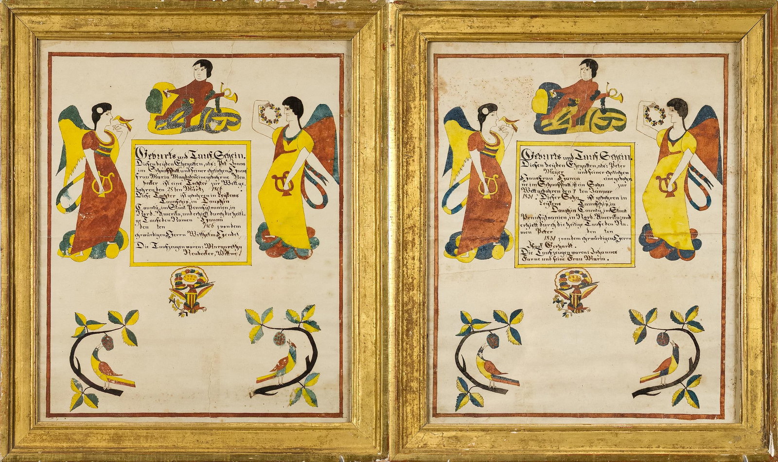 TWO 19TH C. PA GERMAN FRAKTUR BIRTH CERTIFICATES (1 of 3)