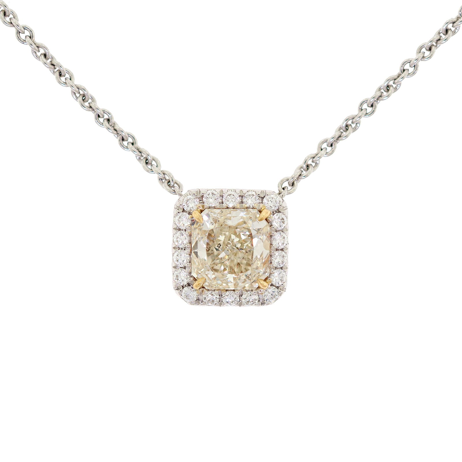 18K GOLD 1.15 CT. LIGHT YELLOW HALO DIAMOND NECKLACE. (1 of 9)