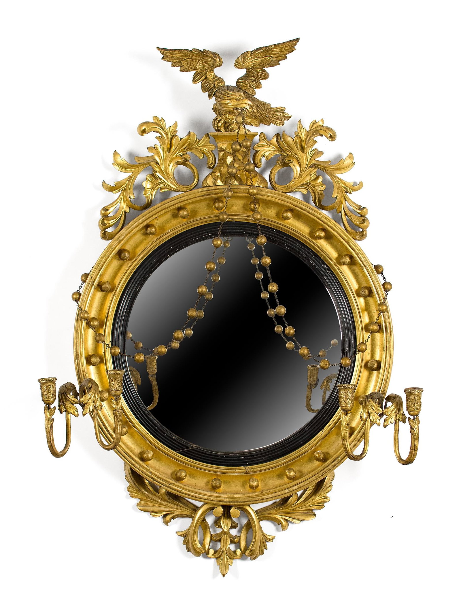 FINE 19TH C. GILT CONVEX GIRONDOLE MIRROR. Z (1 of 7)