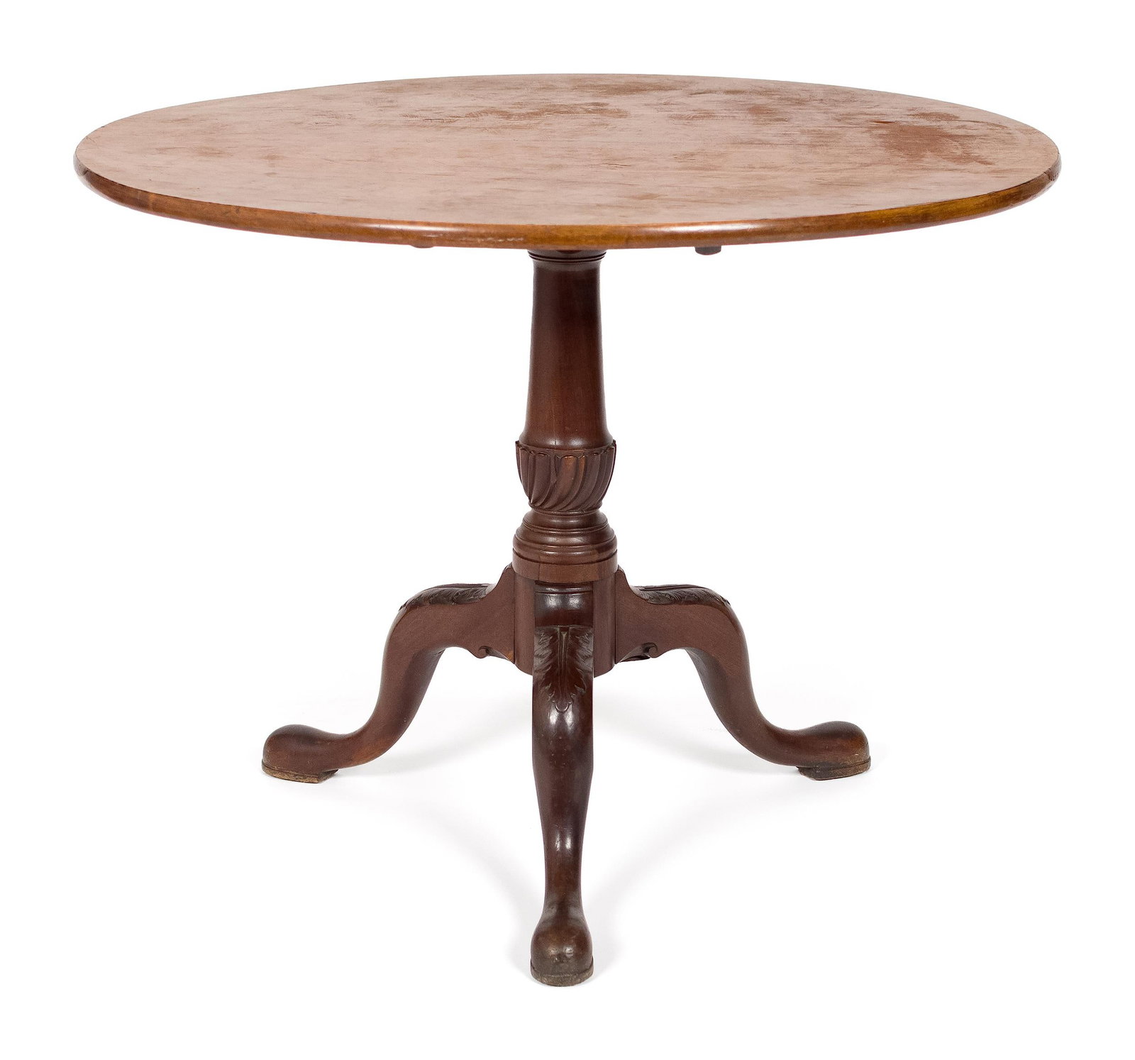 18TH C. QUEEN ANNE CARVED MAHOGANY TILT TOP TABLE. (1 of 2)