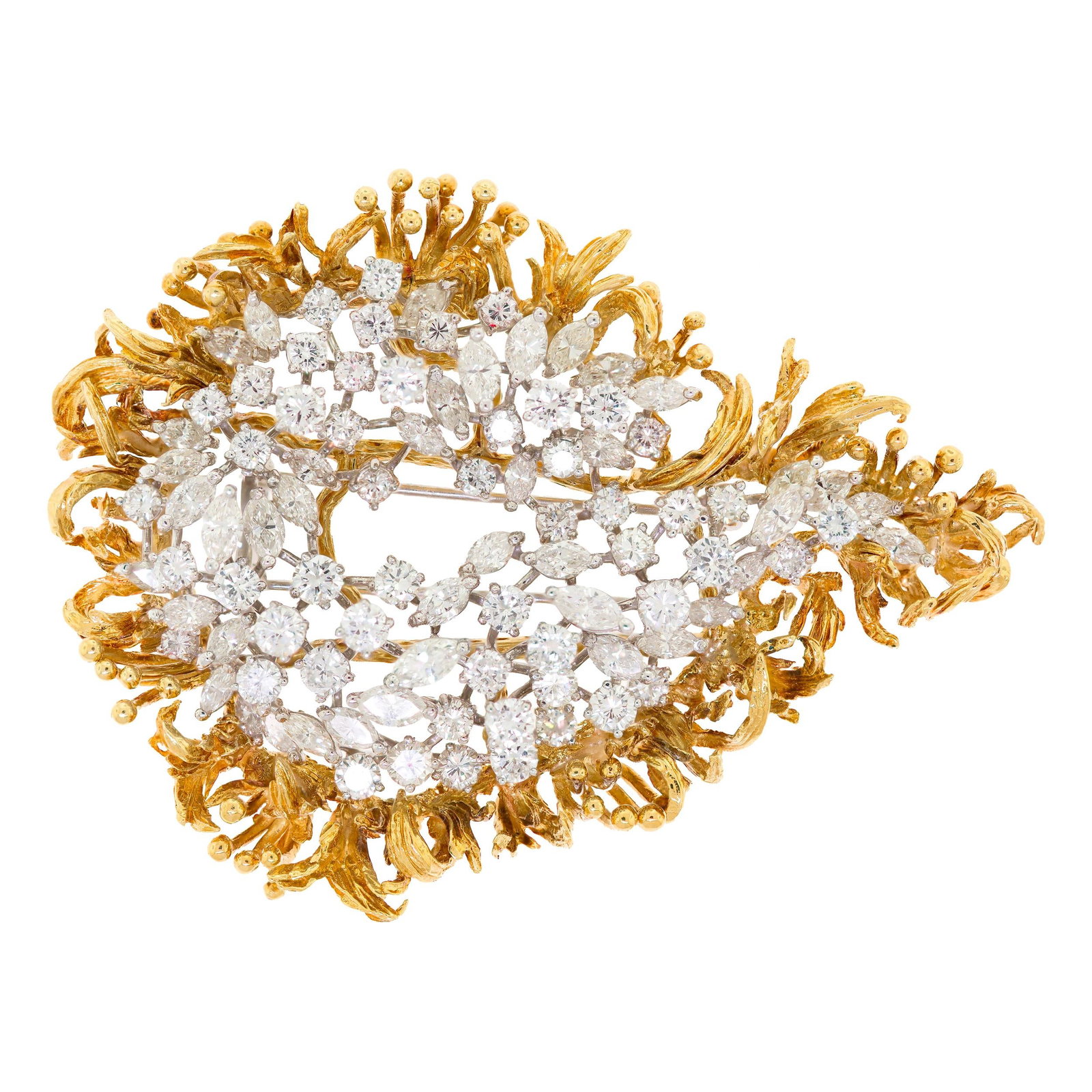 VINTAGE 18K GOLD & PLATINUM DIAMOND BROOCH. (1 of 7)