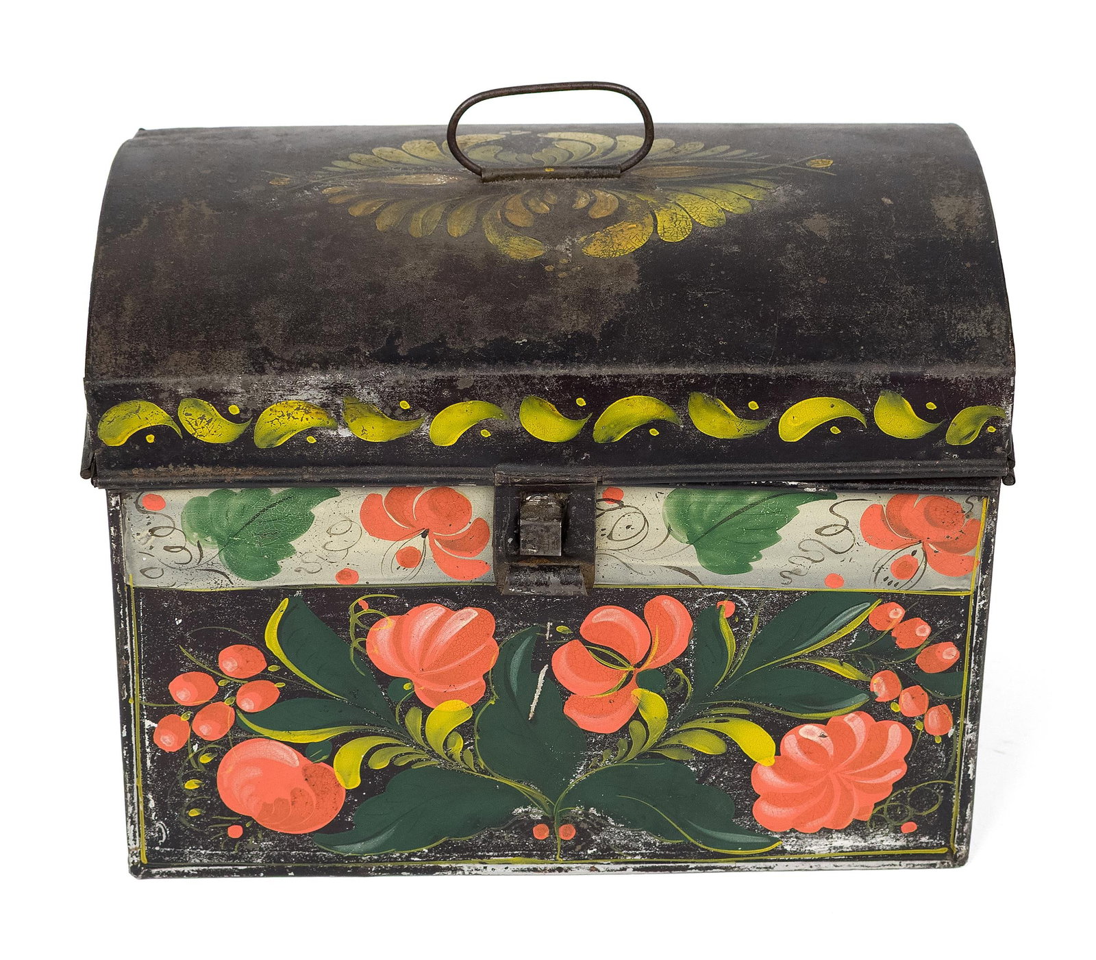 19TH C. PAINTED TIN DOME TOP DOCUMENT BOX. - 2