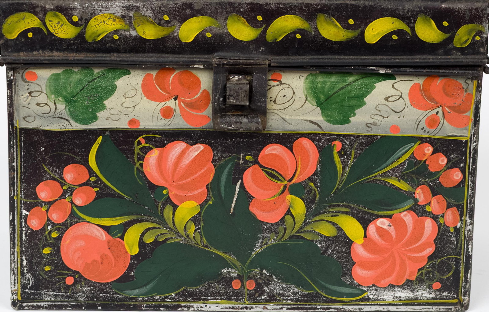19TH C. PAINTED TIN DOME TOP DOCUMENT BOX. - 4