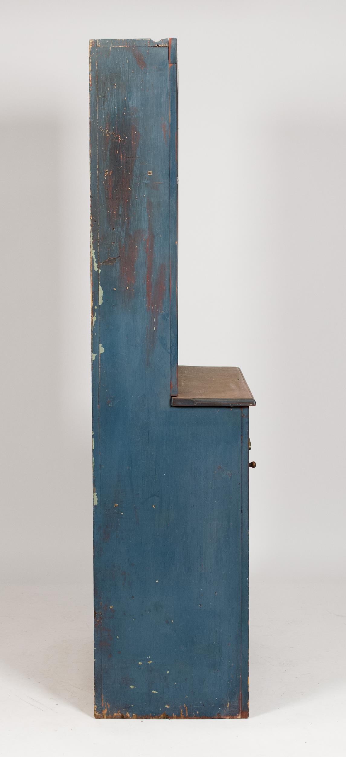 18TH C. BLUE PAINTED STEP-BACK CUPBOARD. - 10