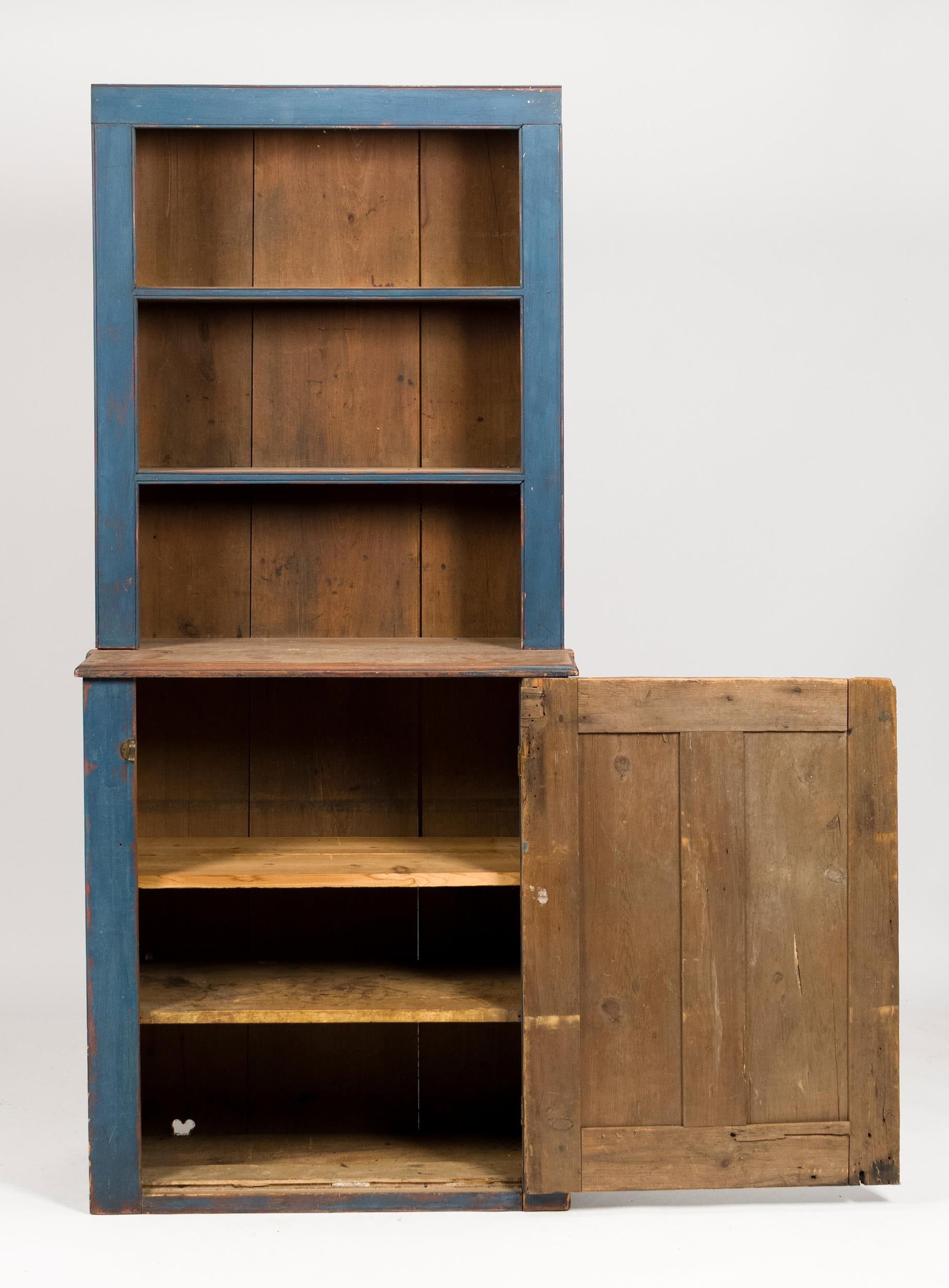 18TH C. BLUE PAINTED STEP-BACK CUPBOARD. - 3