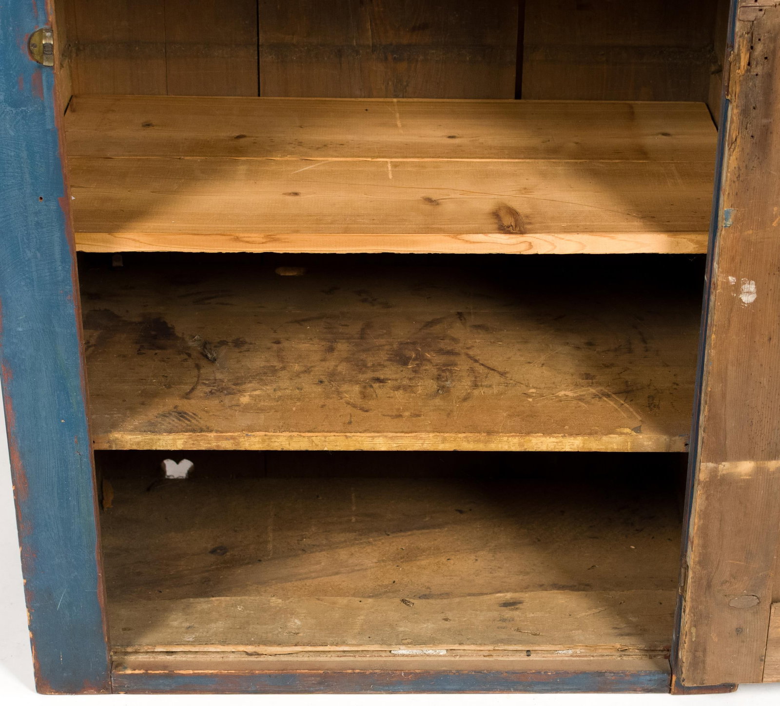 18TH C. BLUE PAINTED STEP-BACK CUPBOARD. - 4