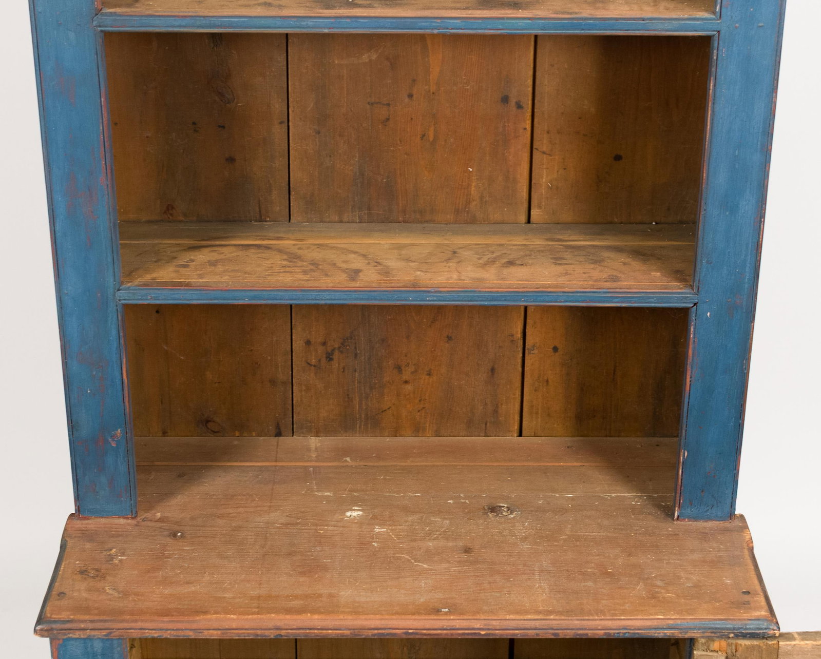 18TH C. BLUE PAINTED STEP-BACK CUPBOARD. - 5