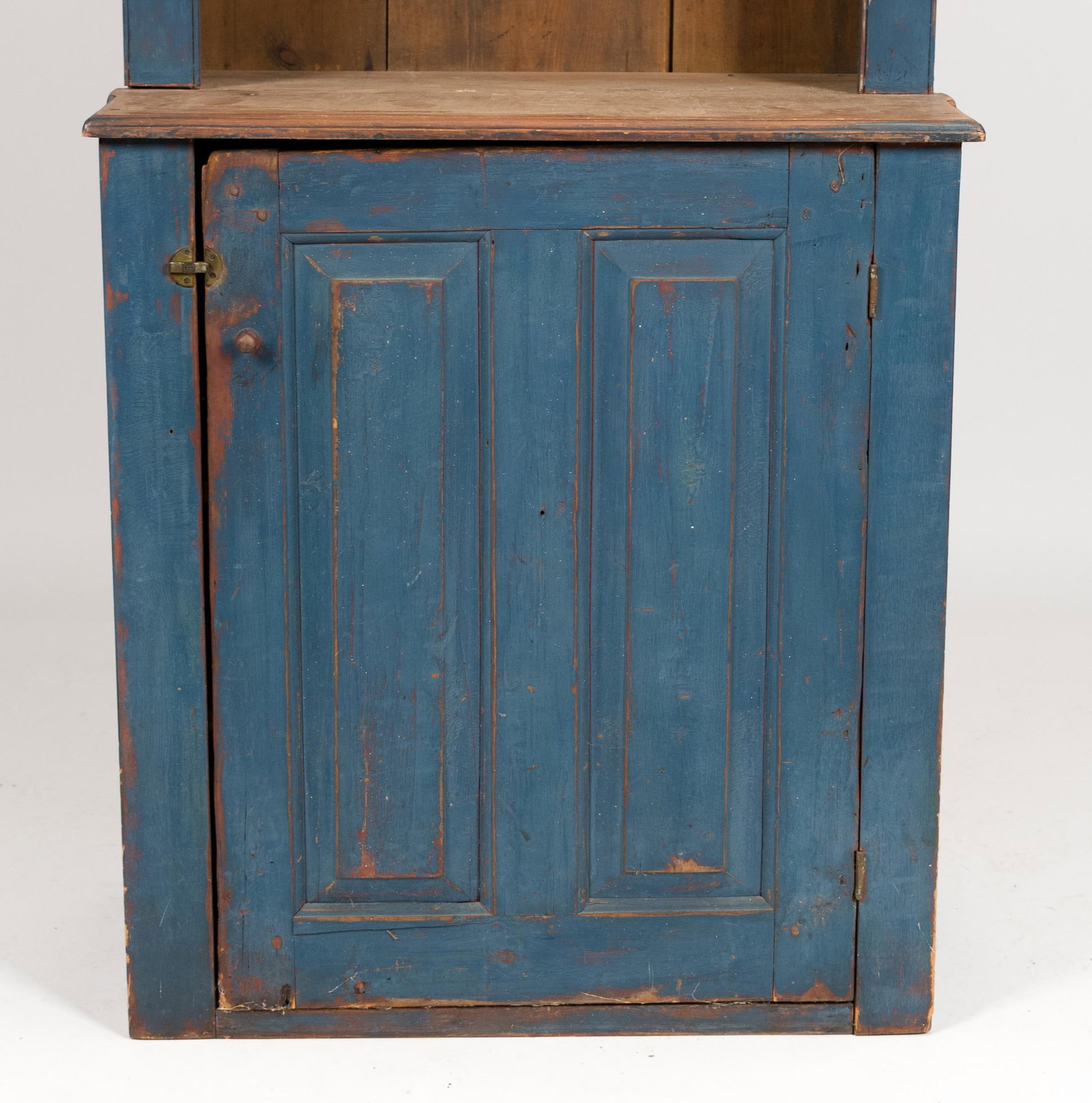 18TH C. BLUE PAINTED STEP-BACK CUPBOARD. - 6