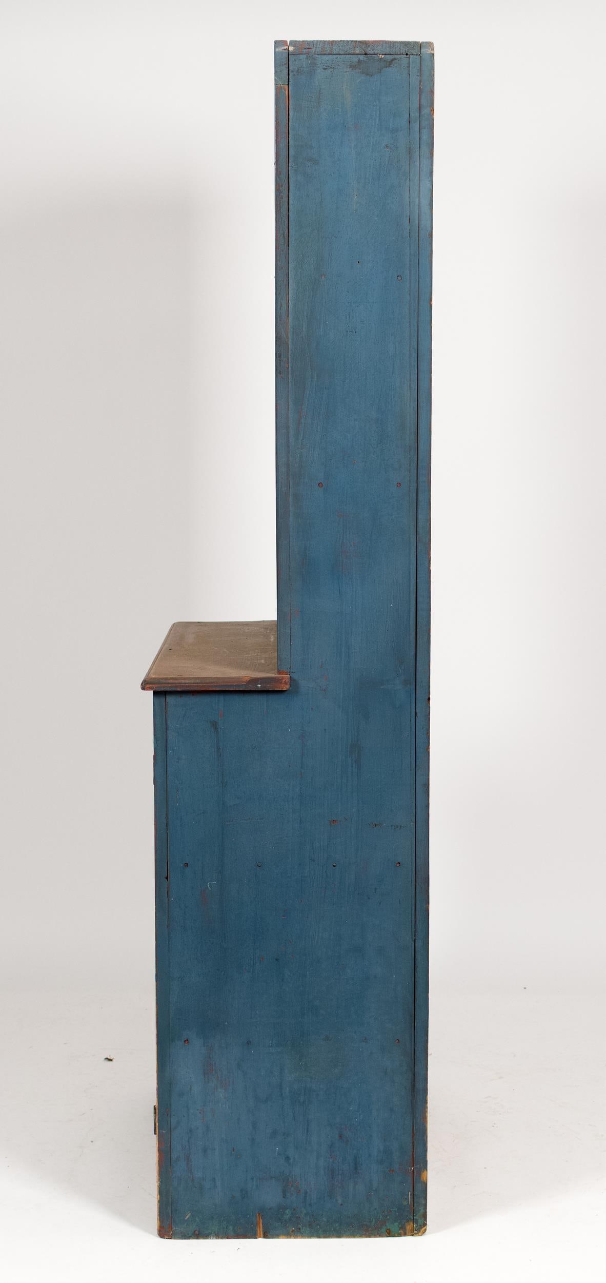 18TH C. BLUE PAINTED STEP-BACK CUPBOARD. - 8