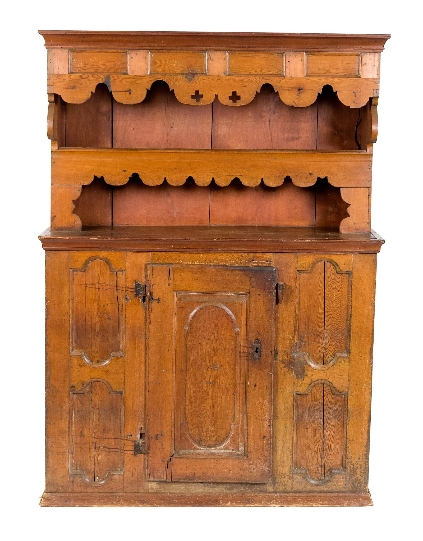 18TH C. AMERICAN HARD PINE HOODED FLOOR CUPBOARD. (1 of 9)