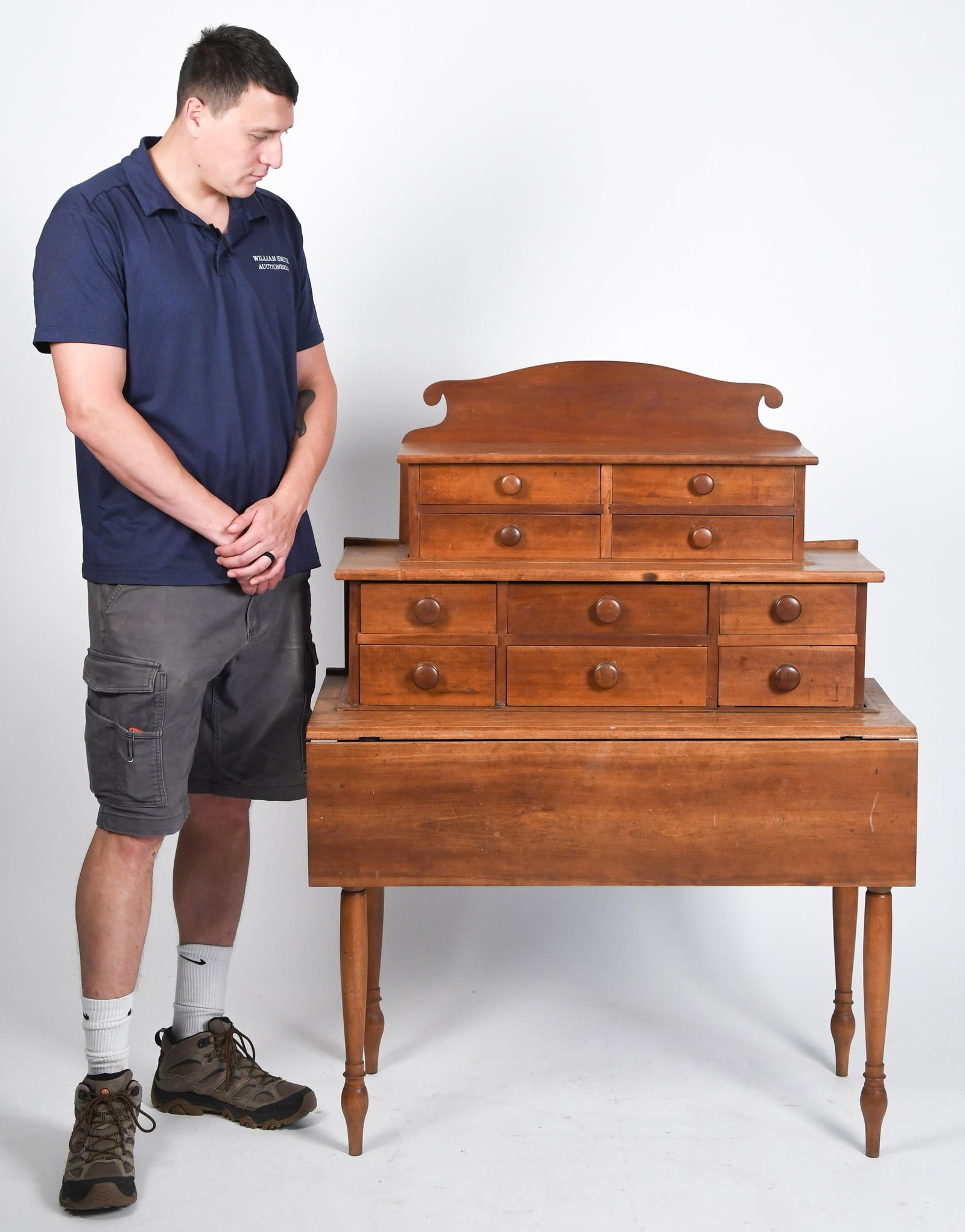 19TH C. DECK TOP SEWING TABLE. - 8