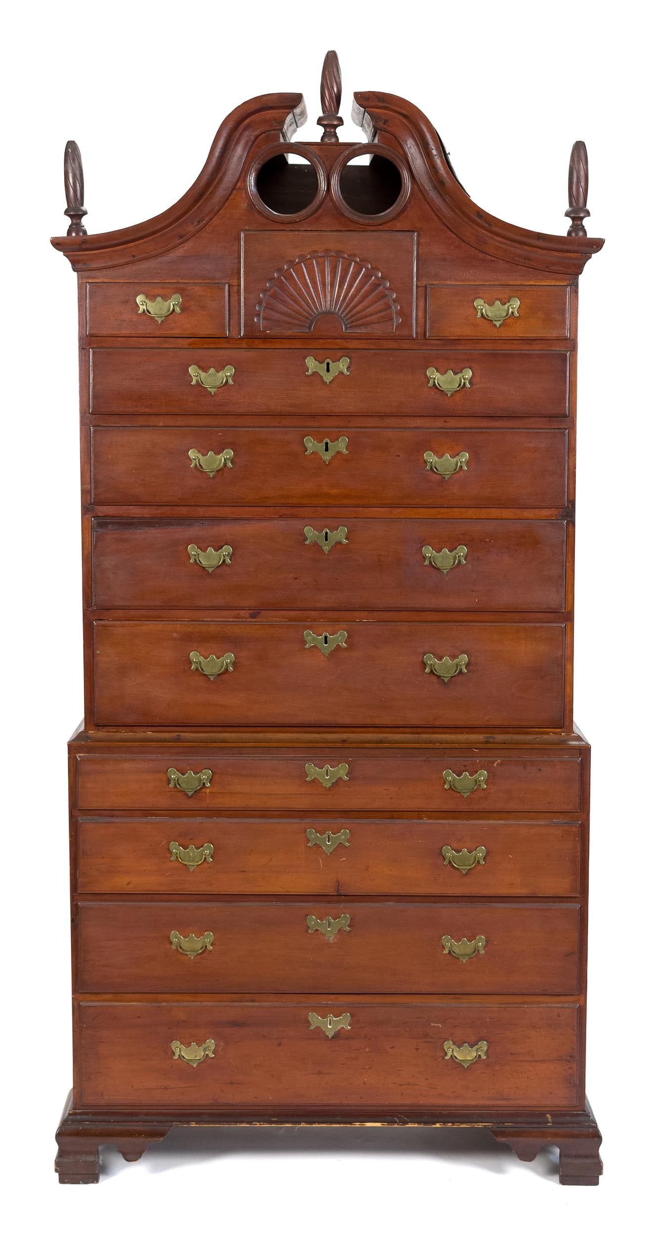 18TH C. CT RIVER VALLEY CHIPPENDALE CHEST ON CHEST. (1 of 15)
