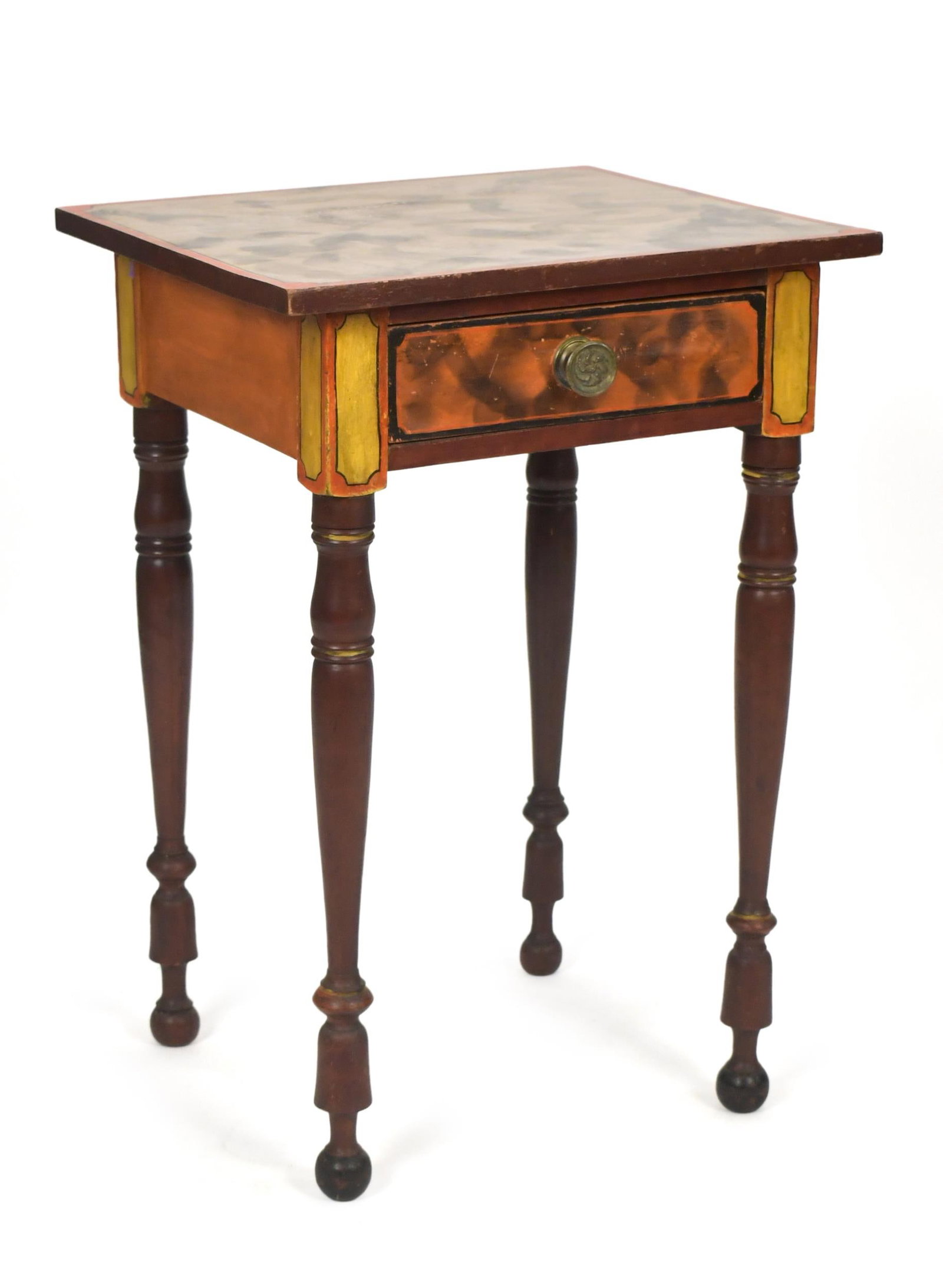 19TH C. PAINT DECORATED ONE DRAWER STAND. (1 of 12)