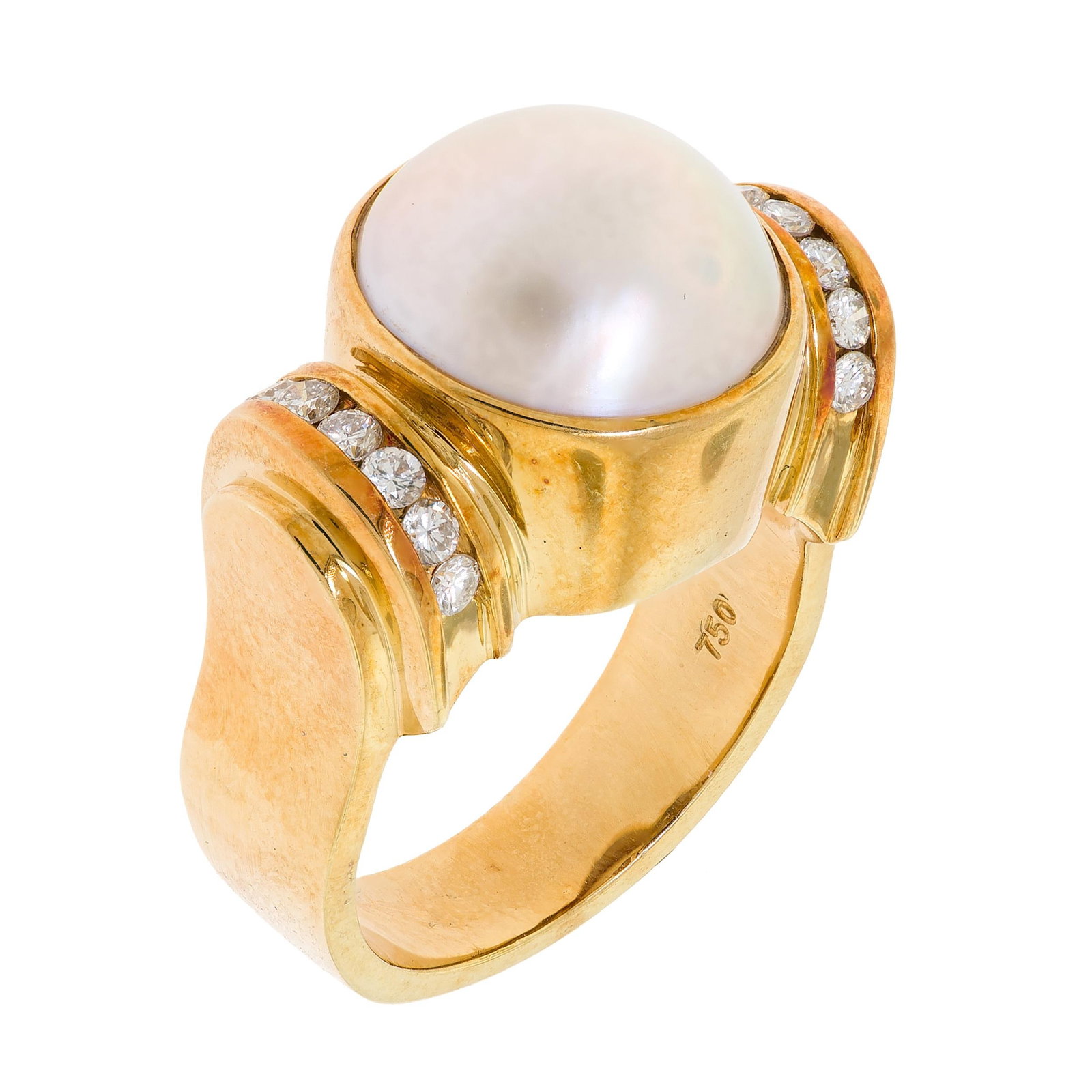 LAGOS 18K GOLD MABE PEARL & DIAMOND RING. - 2