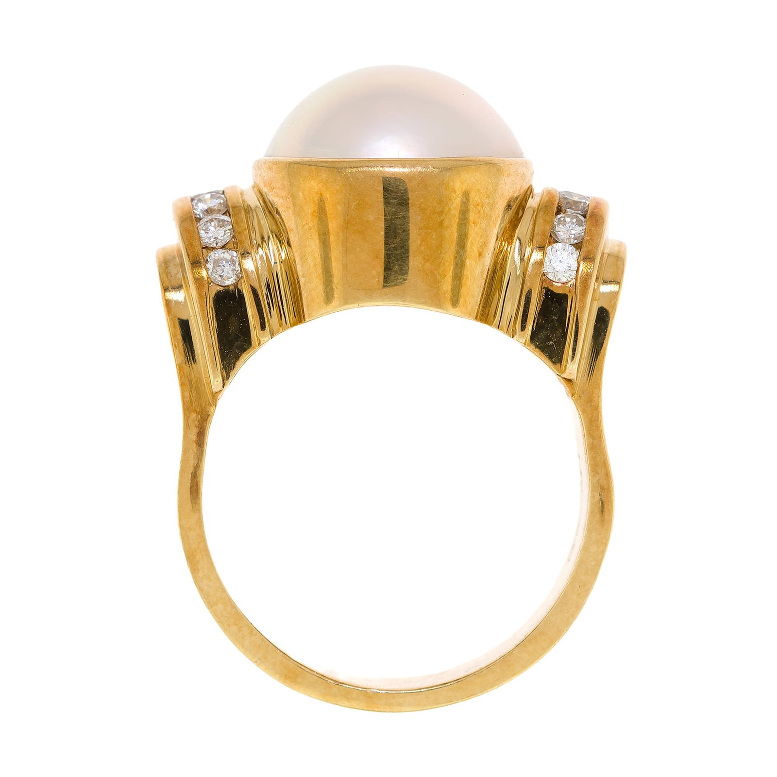 LAGOS 18K GOLD MABE PEARL & DIAMOND RING. - 8