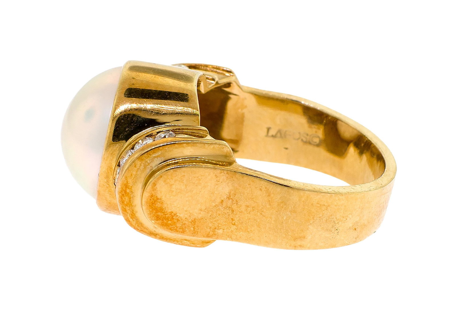 LAGOS 18K GOLD MABE PEARL & DIAMOND RING. - 9