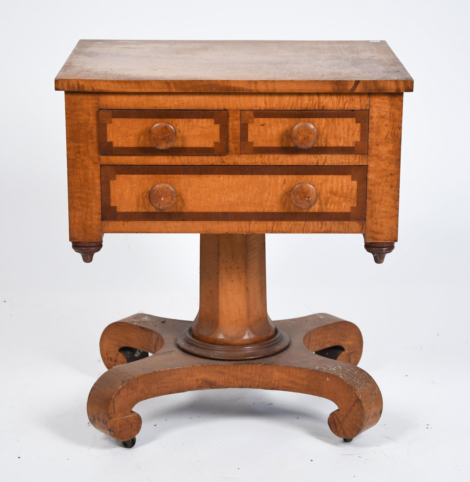 19TH C. AMERICAN TIGER MAPLE WORK STAND. - 3