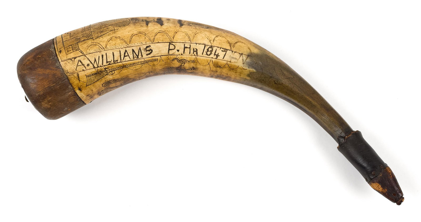 A. WILLIAMS 1847 POWDER HORN. (1 of 13)