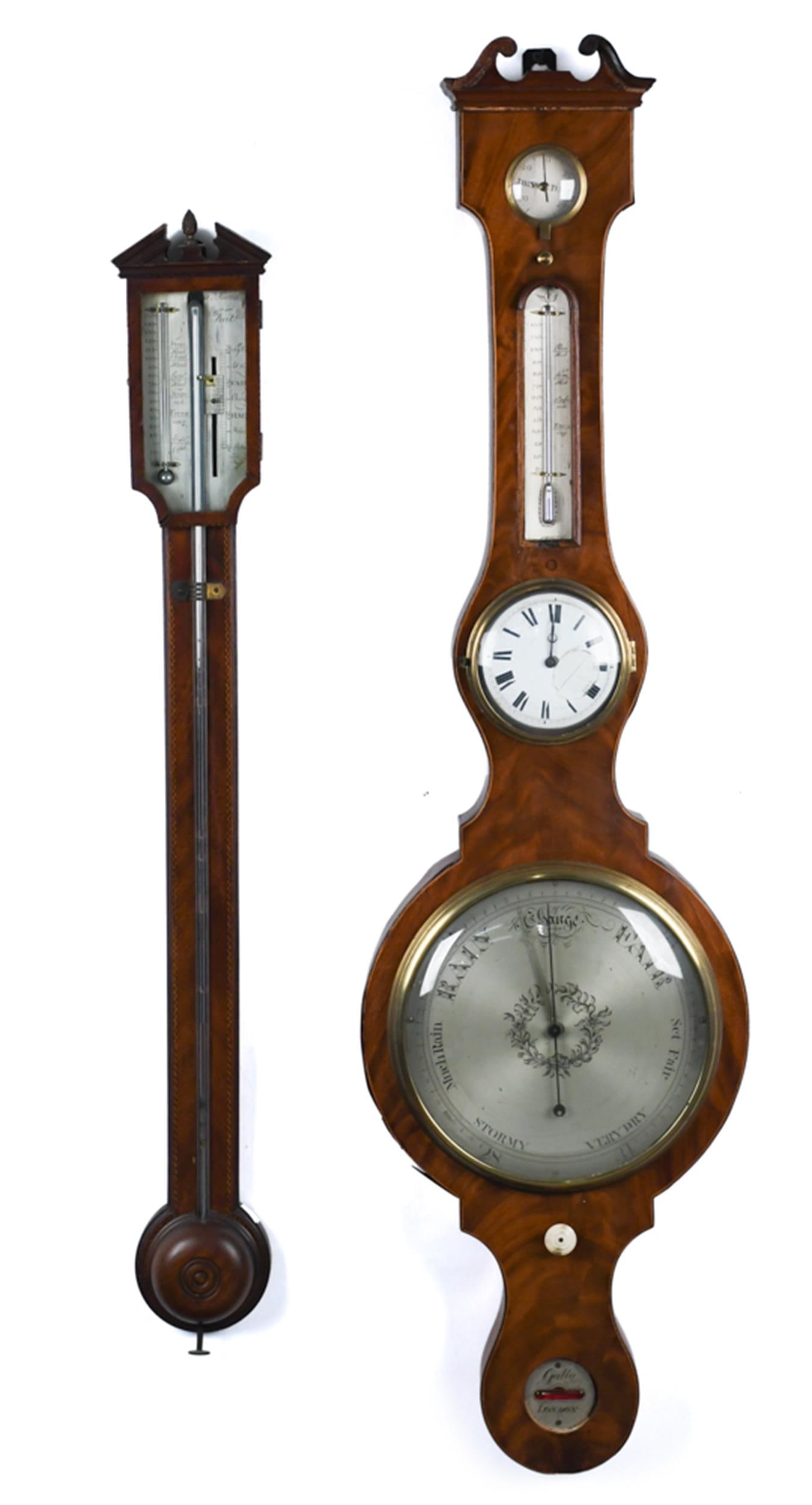 TWO 19TH C. MAHOGANY BAROMETERS. (1 of 1)