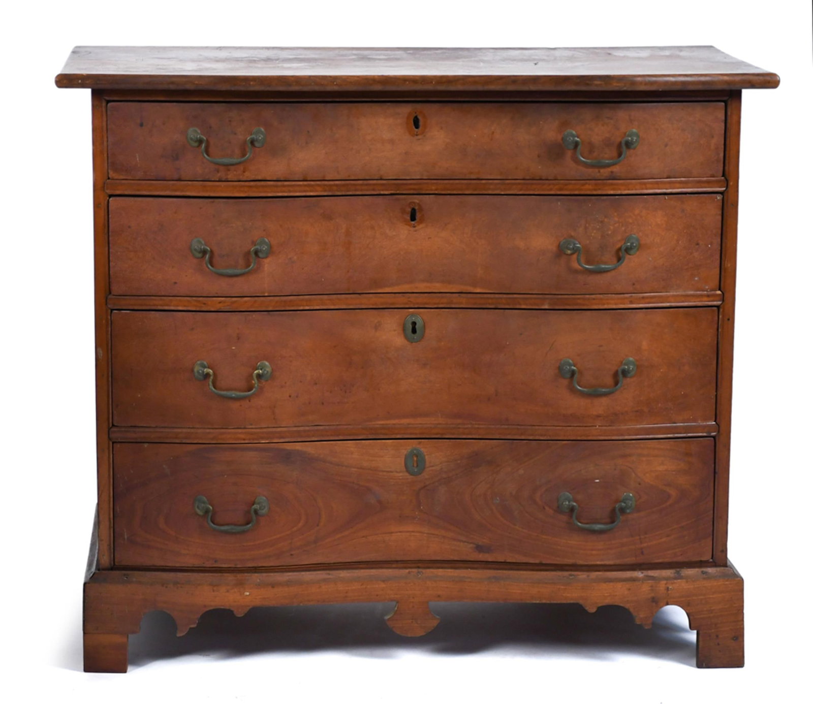18TH C. CT RIVER VALLEY CHERRY SERPENTINE CHEST. (1 of 1)