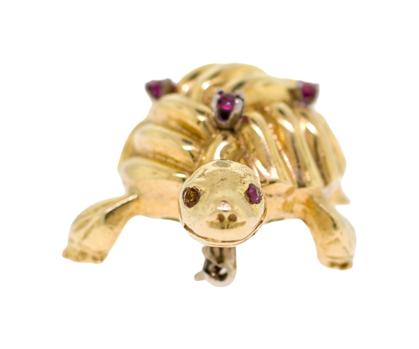 VINTAGE 18K GOLD RUBY TORTOISE PIN. - 6