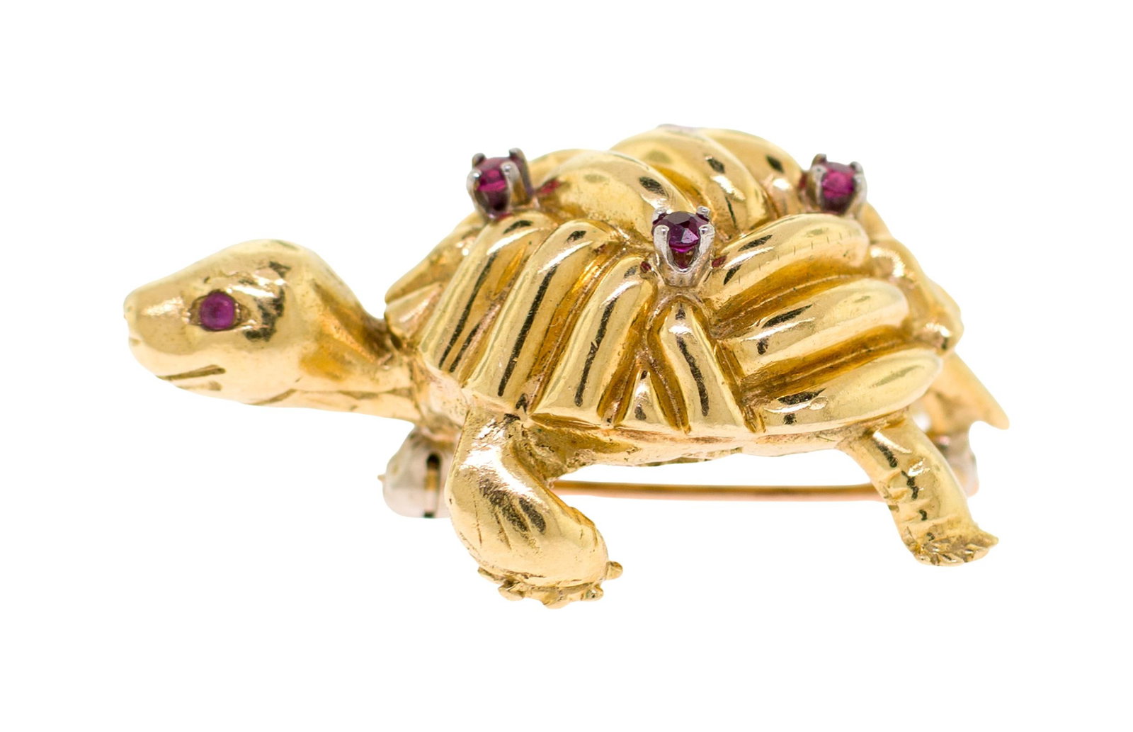 VINTAGE 18K GOLD RUBY TORTOISE PIN. - 7