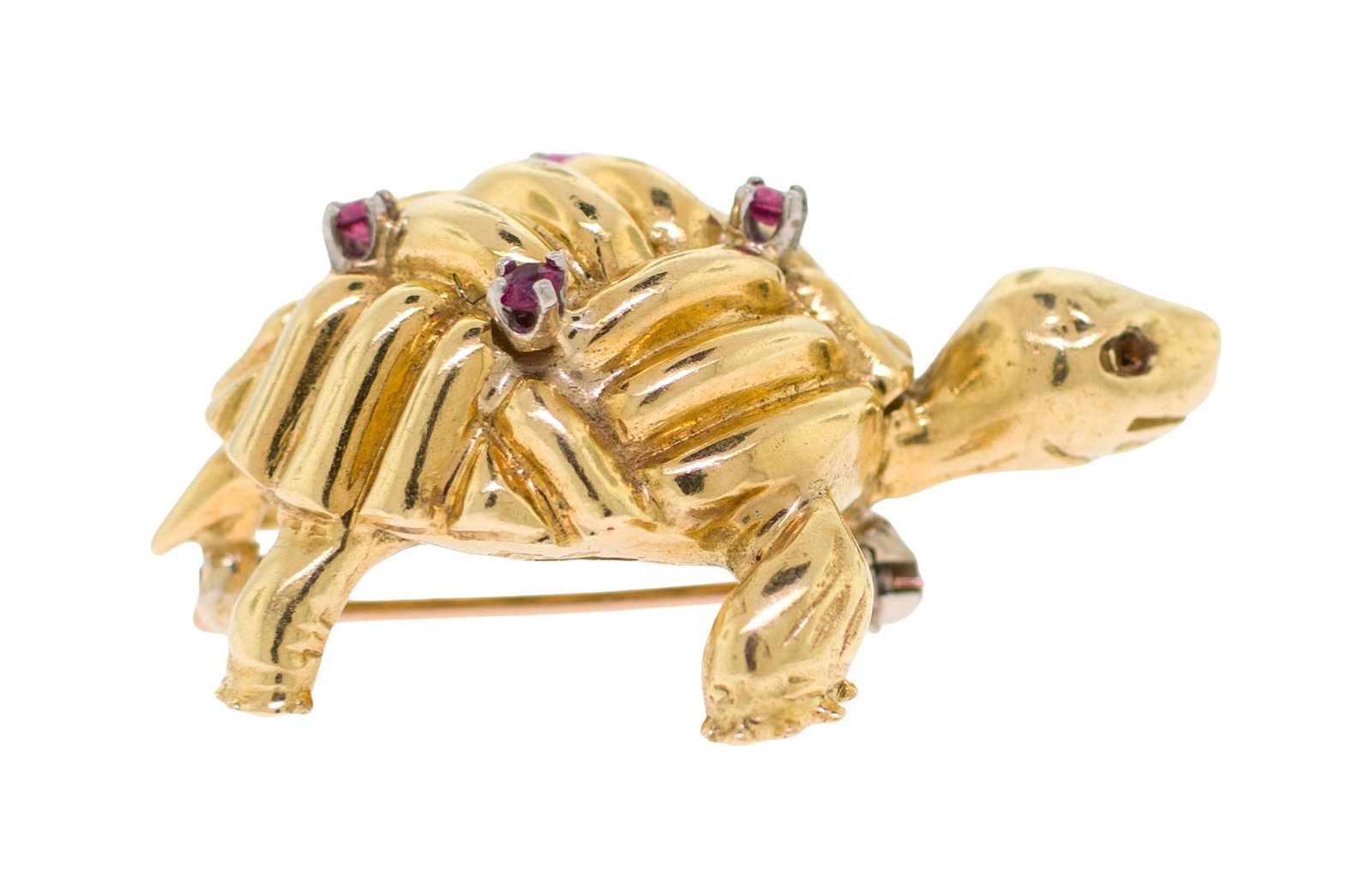 VINTAGE 18K GOLD RUBY TORTOISE PIN. - 9
