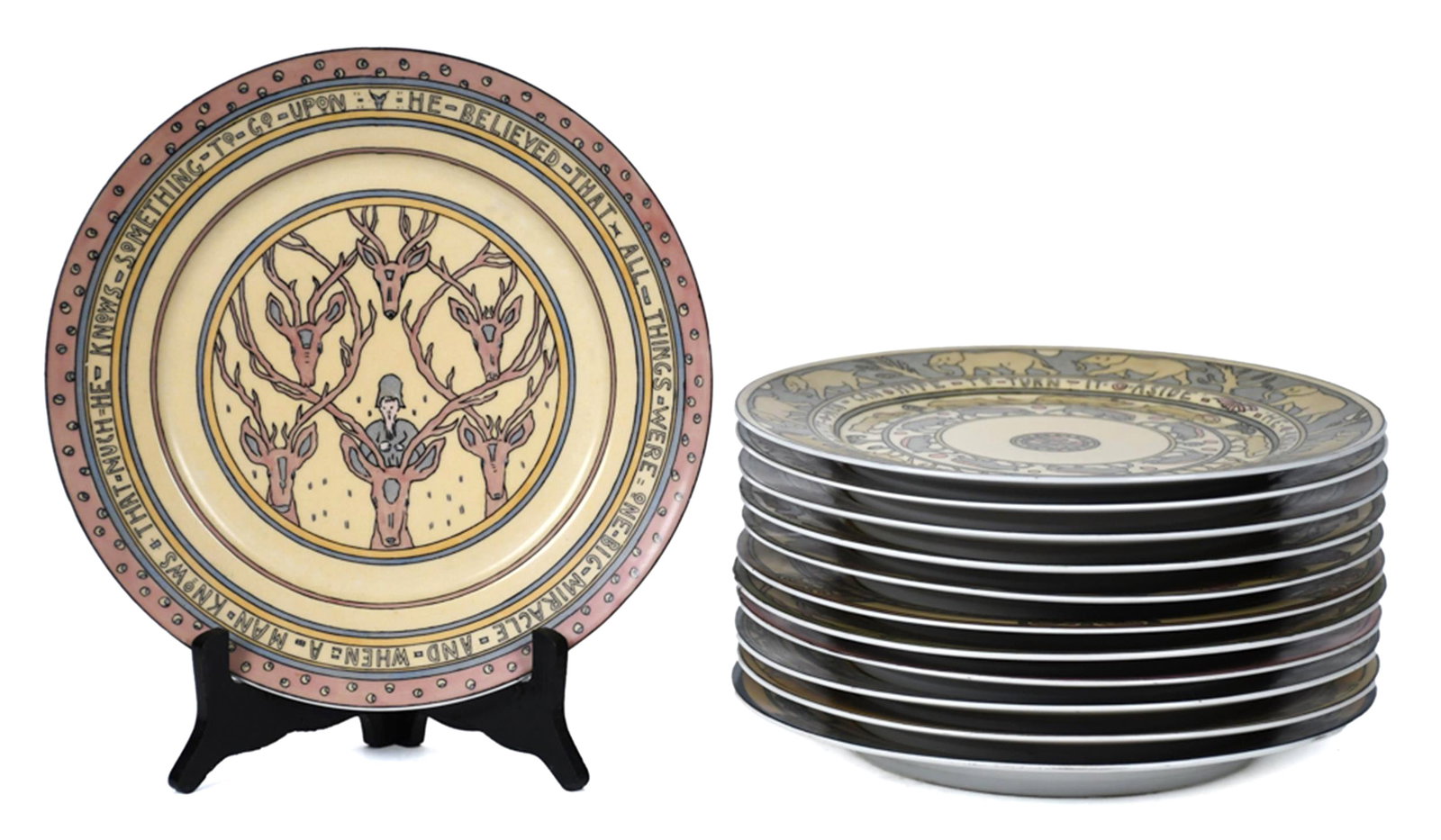 TWELVE MARY BACON JONES LIMOGES JUNGLE FOLK PLATES. (1 of 1)