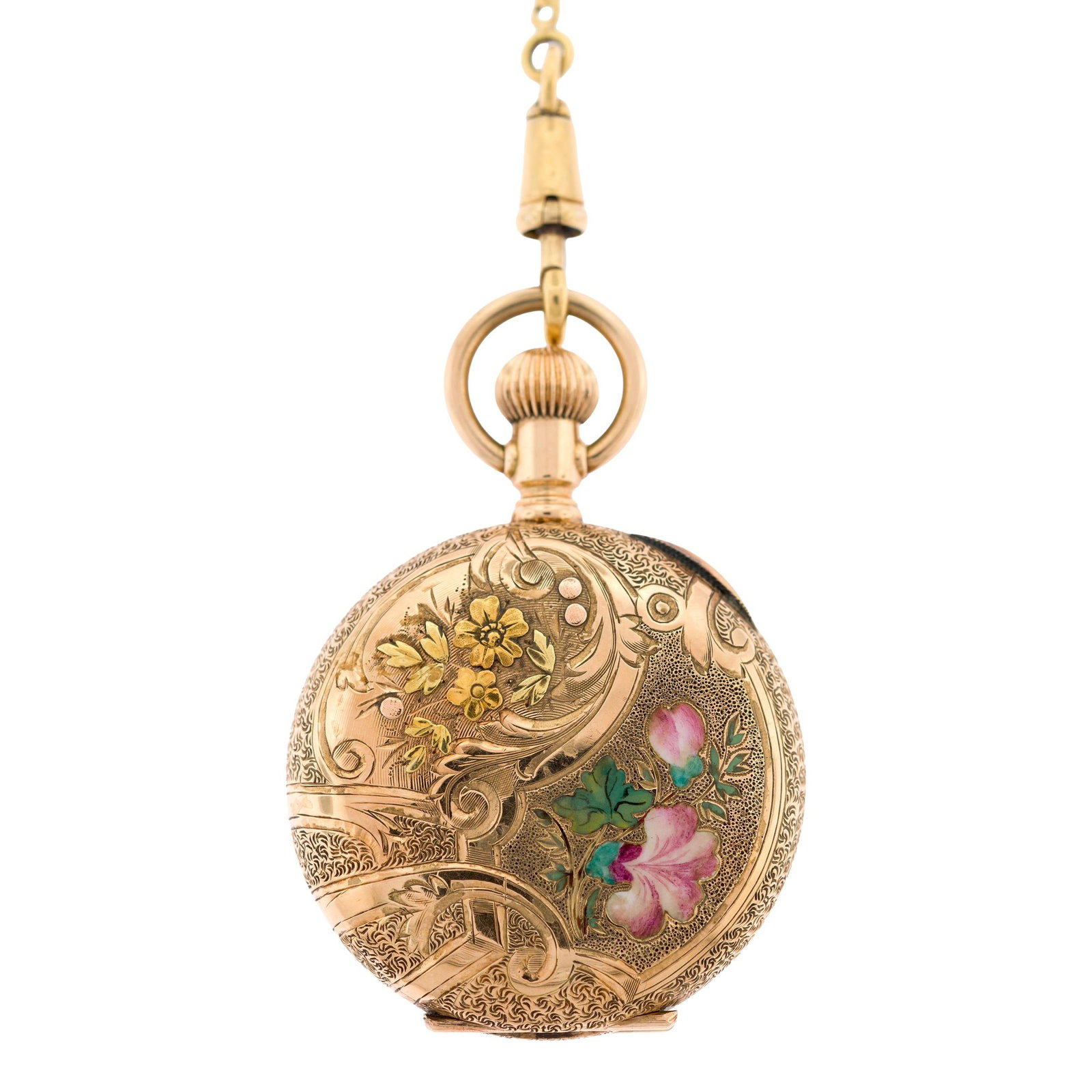 ANTIQUE 14K GOLD ELGIN ENAMEL POCKET WATCH W/ CHAIN. (1 of 10)