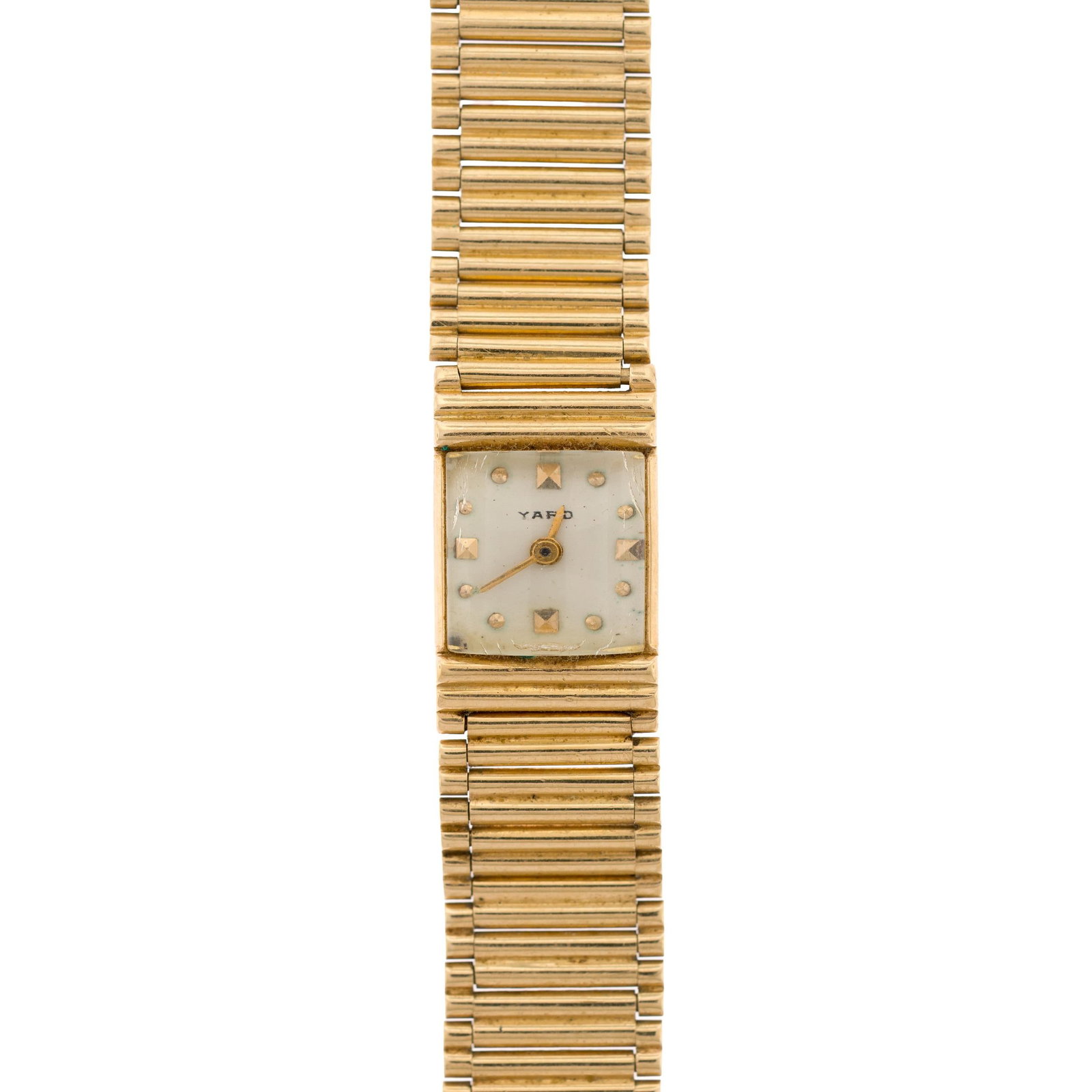 VINTAGE LADY'S RAYMOND YARD 14K GOLD WRIST WATCH.: A vintage, lady's, 14k yellow gold (stamped), Raymond Yard, wrist watch, 17 jewels, Concord Watch Co. movement, 13mm wide, case and bracelet, 7 inches long, 33.9 grams (gold and crystal only, removed 
