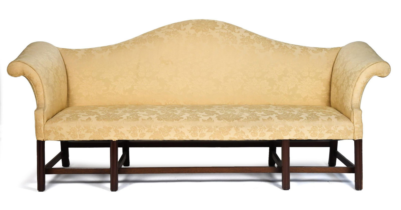 18TH C. CHIPPENDALE MAHOGANY CAMEL BACK SOFA. (1 of 8)