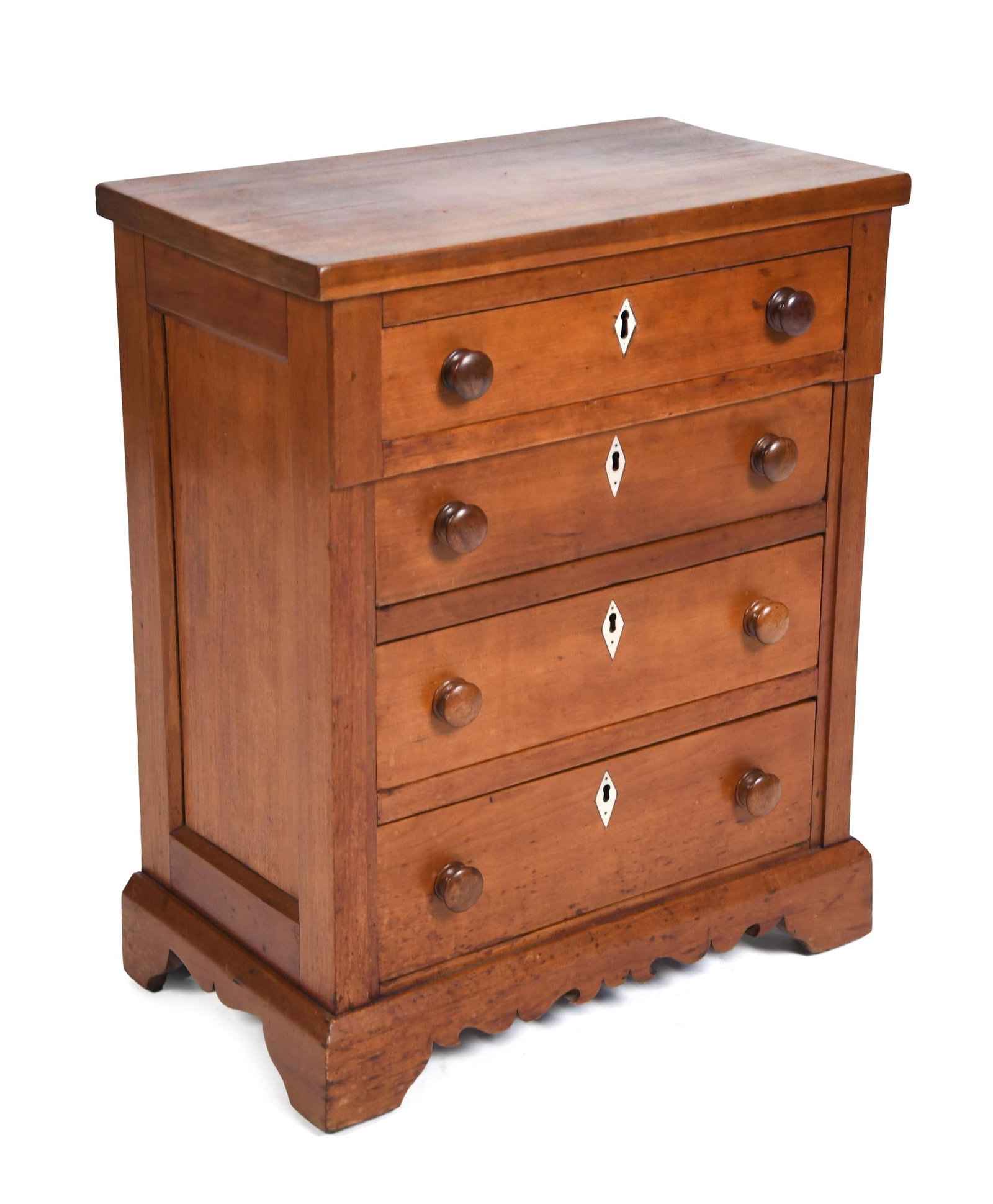 19TH C. CHERRY AND WALNUT CHILDS SIZE CHEST. (1 of 14)