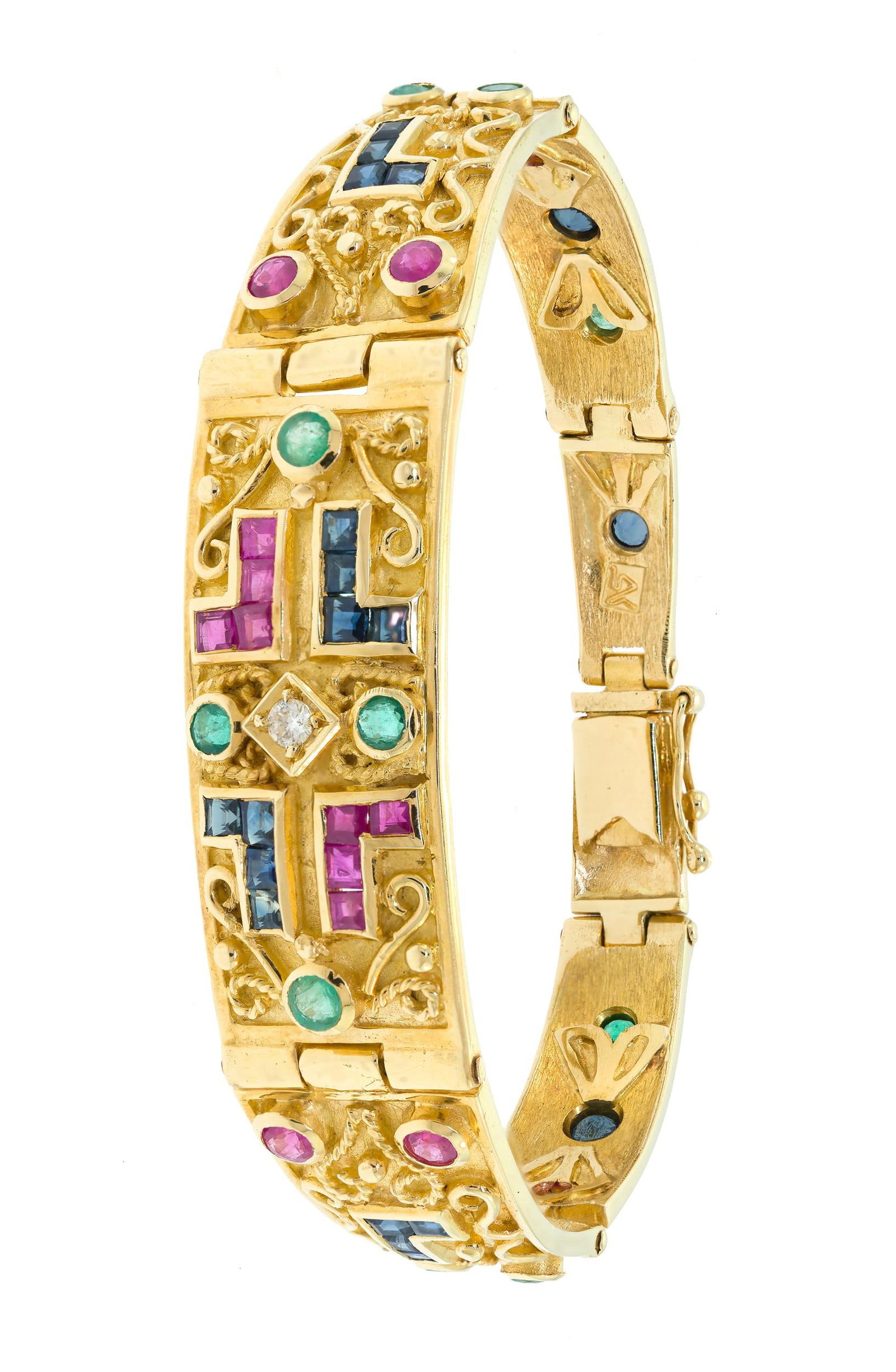 18K GOLD RUBY, EMERALD & SAPPHIRE BRACELET. (1 of 9)