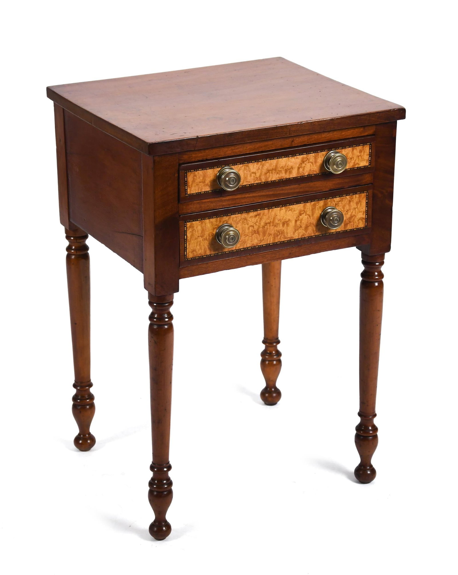 19TH C. NEW ENGLAND SHERATON TWO DRAWER STAND. (1 of 11)