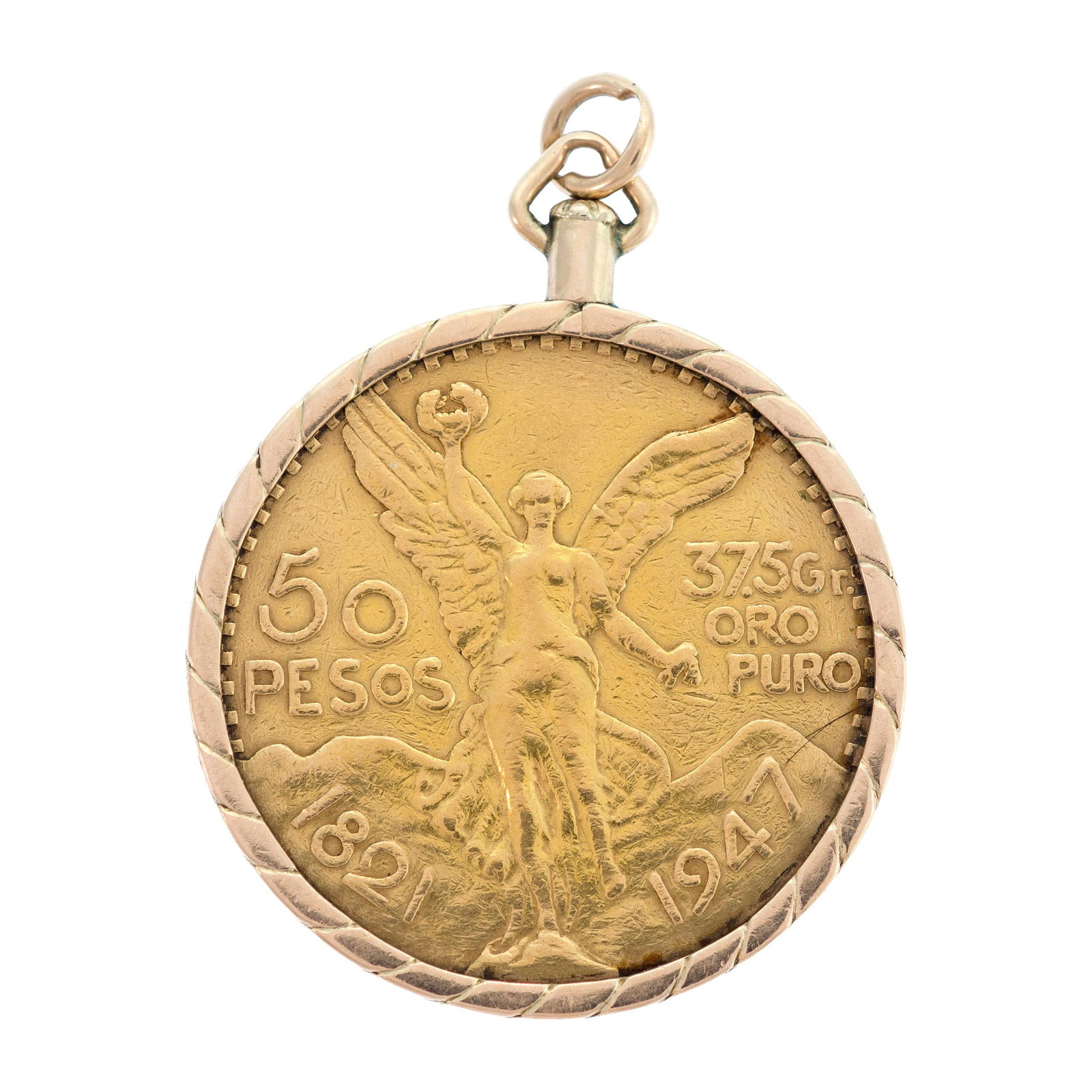 MEXICAN 50 PESOS GOLD COIN IN 14K GOLD PENDANT. (1 of 6)